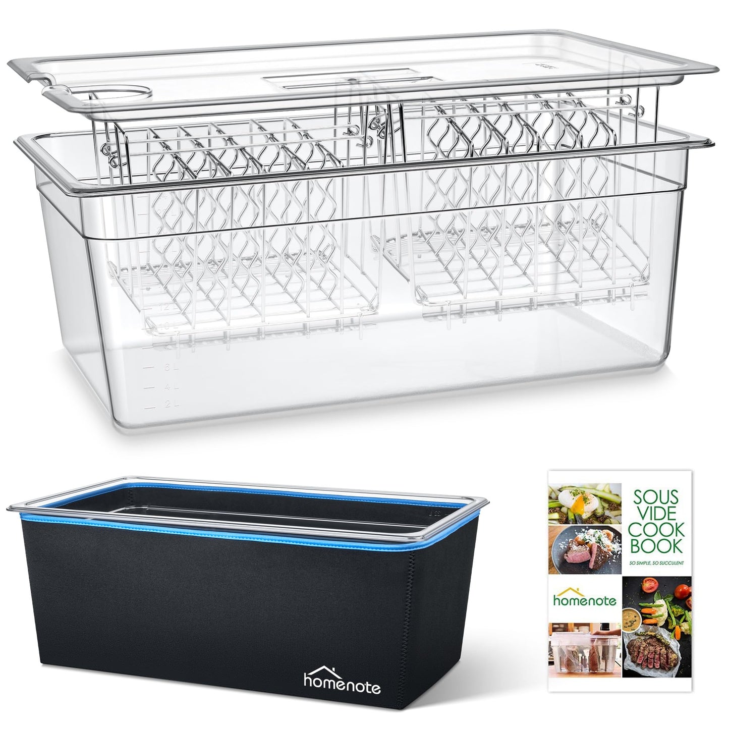 HOMENOTE Large Sous Vide Container 26 Quarts with Lid,Complete Sous Vide Accessories Kit BPA Free,Compatible with Anova and Most Sous Vide Cookers（Comes with 2 Sous Vide Racks and Insulating Sleeve）