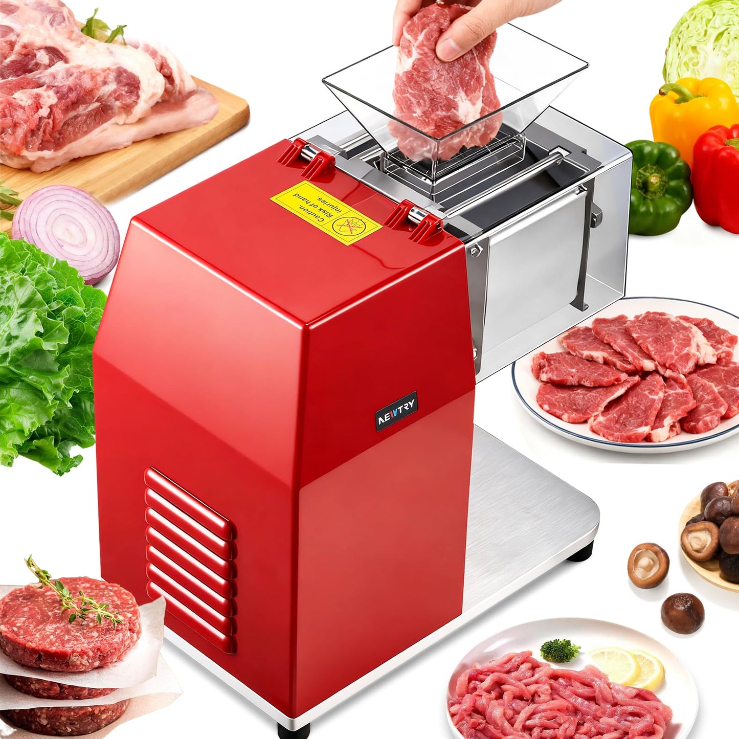 NEWTRY 850W 3 in 1 Commercial Meat Cutter, Electric Meat Slicer Shredder Machine with 5mm Blade 330lb/h Automatic Meat Processor for Boneless Meat & Soft Vegetables 110volt (5mm)