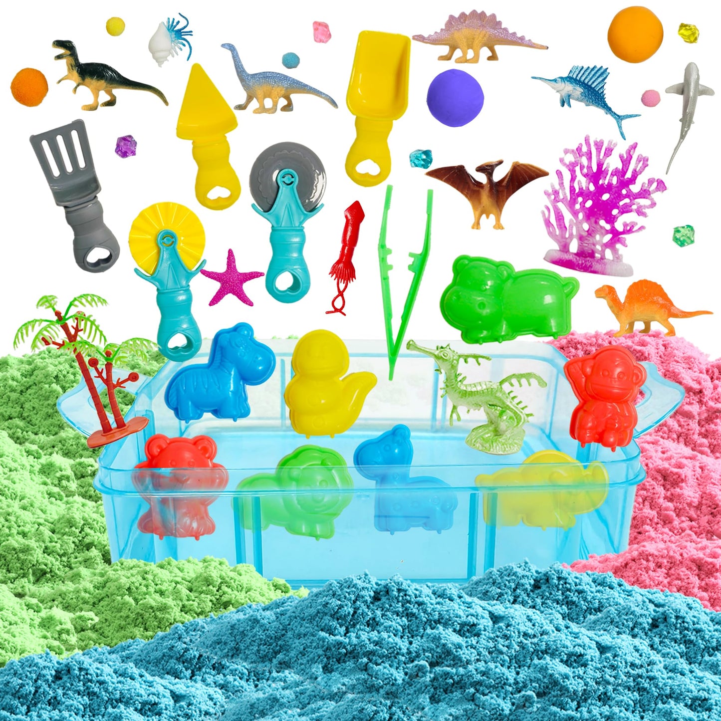 Dino & Ocean Sensory Bin, Dino & Ocean Sensory Toys with Play Sand for Toddlers Boys and Girls,Kids Toys Gift Sand Box for Age 3 4 5 6 7 8