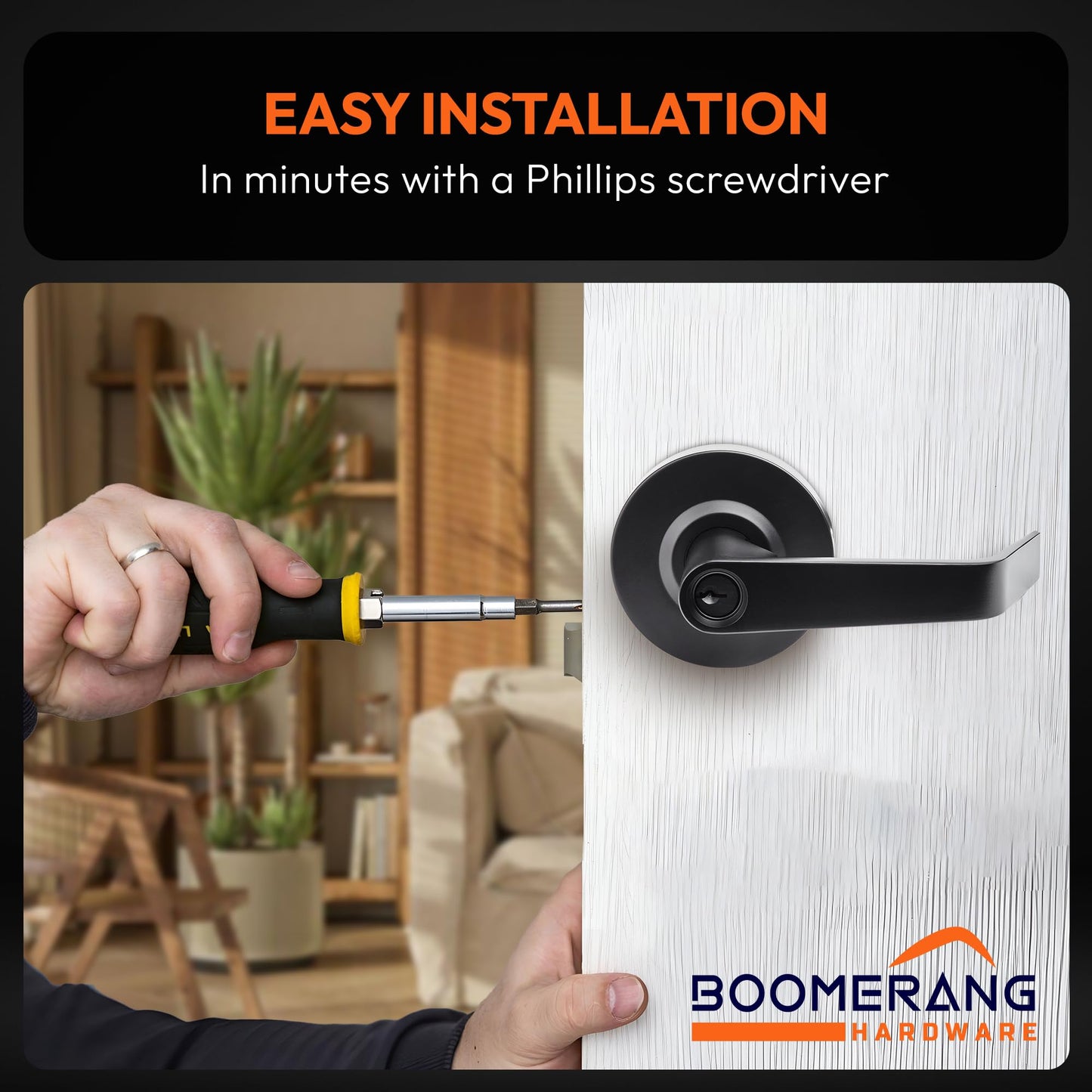 Boomerang Entry w/Clutch Function - ADA Commercial Door Lever Lock - Heavy-Duty Locking Door Handle, Cylindrical Lever Lock, Non-Handed Grade 2, Matte Black (US19), Entrance/Keylock w/Clutch
