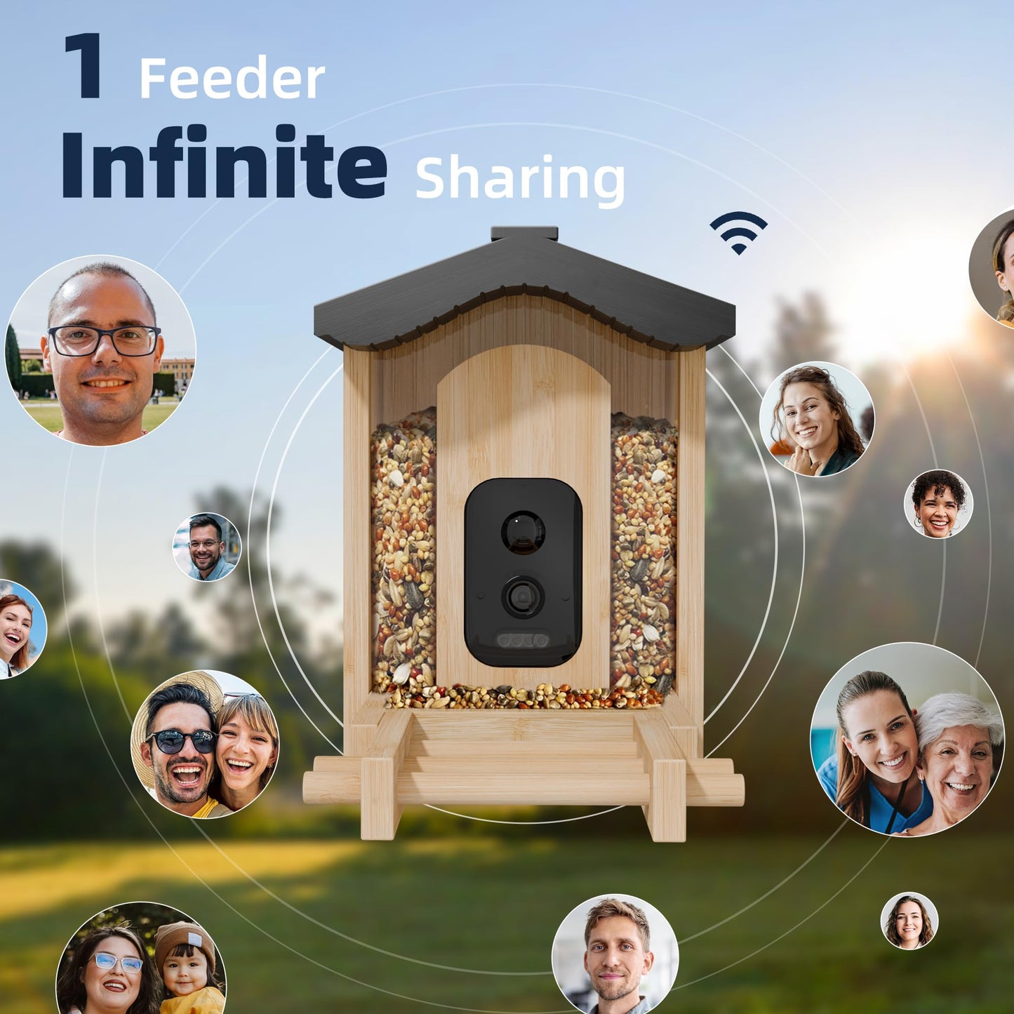 Smart Bird Feeder with Camera, Wild Bird Feeder for Outdoors Bamboo Bird House Watching Camera with AI Identify 11K+ Birds Species & Real-time Notifications, Gifts for Mom Dad Birdlovers, Gable