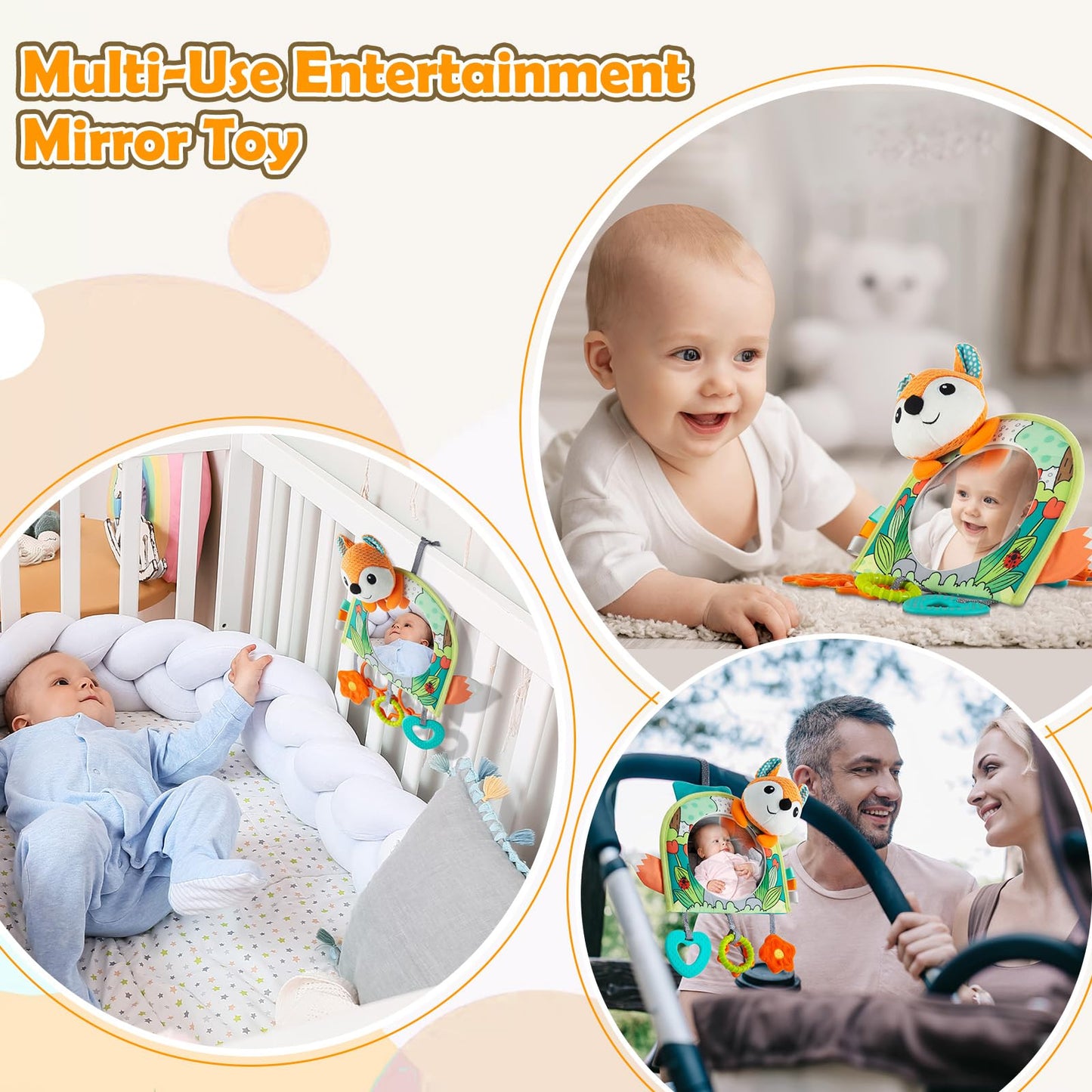 Lynncare Car Seat Toy, Baby Car Mirror Toy for Rear Facing, Travel Baby Activity Center with Hanging Engaging Toys for Infants Babies 0-6-12-18 Months Boy Girl