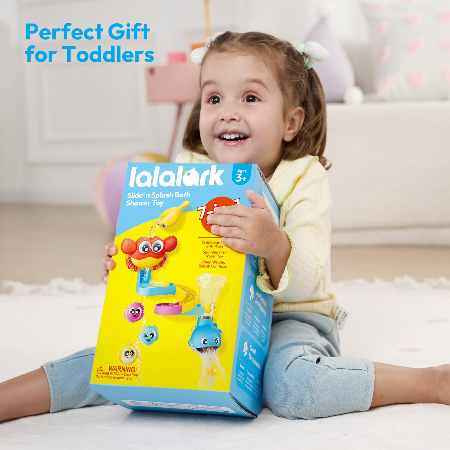 lalalark Bath Toys for Kids, 7-in-1 Shower Bathtub Toy with Crab, Whale, Rotating Fish & Slide Track, Interactive Water Play Set with Pour & Spray Fun for Toddlers, Boys Girls Birthday Gifts 3-5