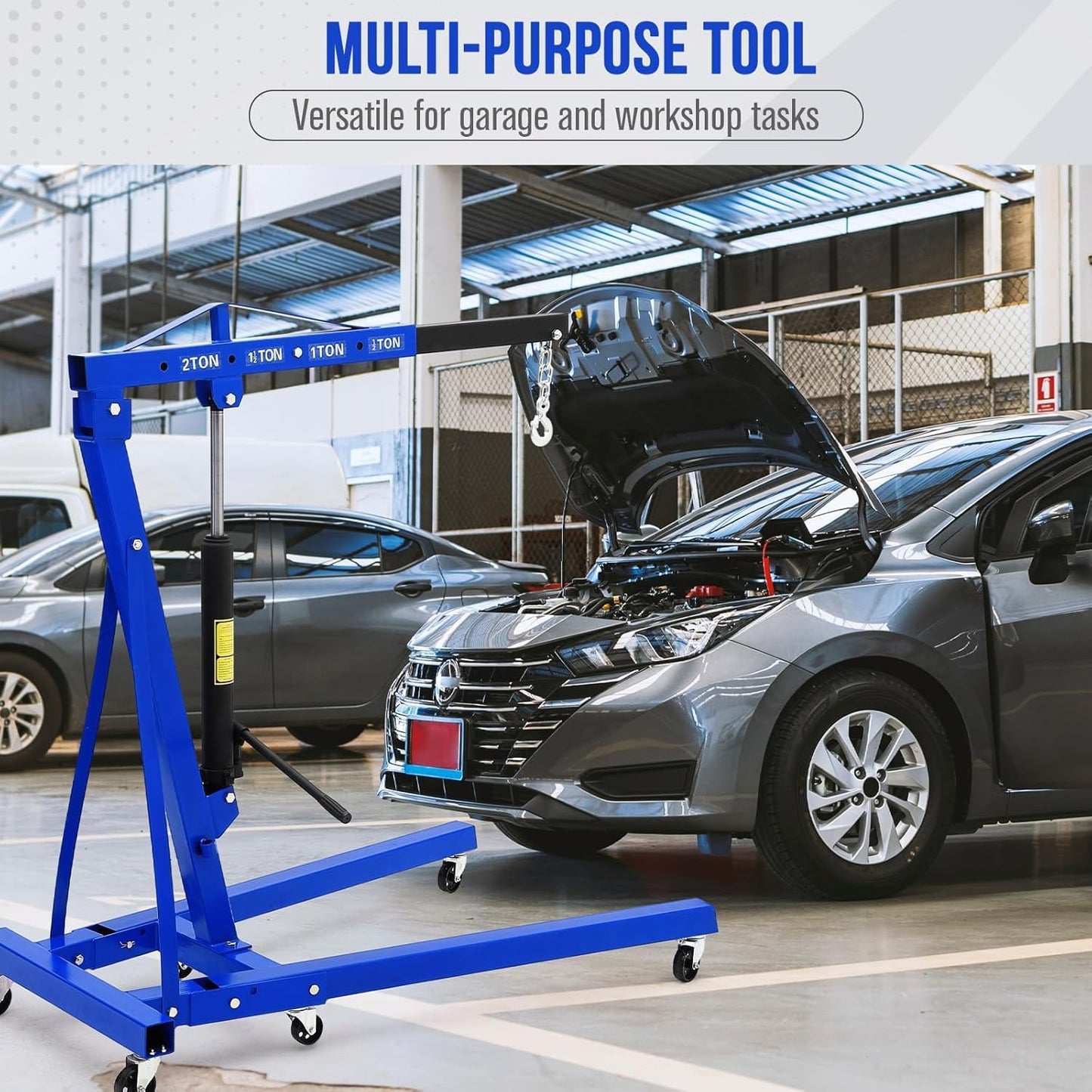 GarveeTech 2 Ton Folding Engine Hoist, Cherry Picker Engine Hoist, 4400 LBS Heavy Duty Hydraulic Shop Crane with Telescopic Boom and 6 Casters Engine Lifter for Automotive Repair