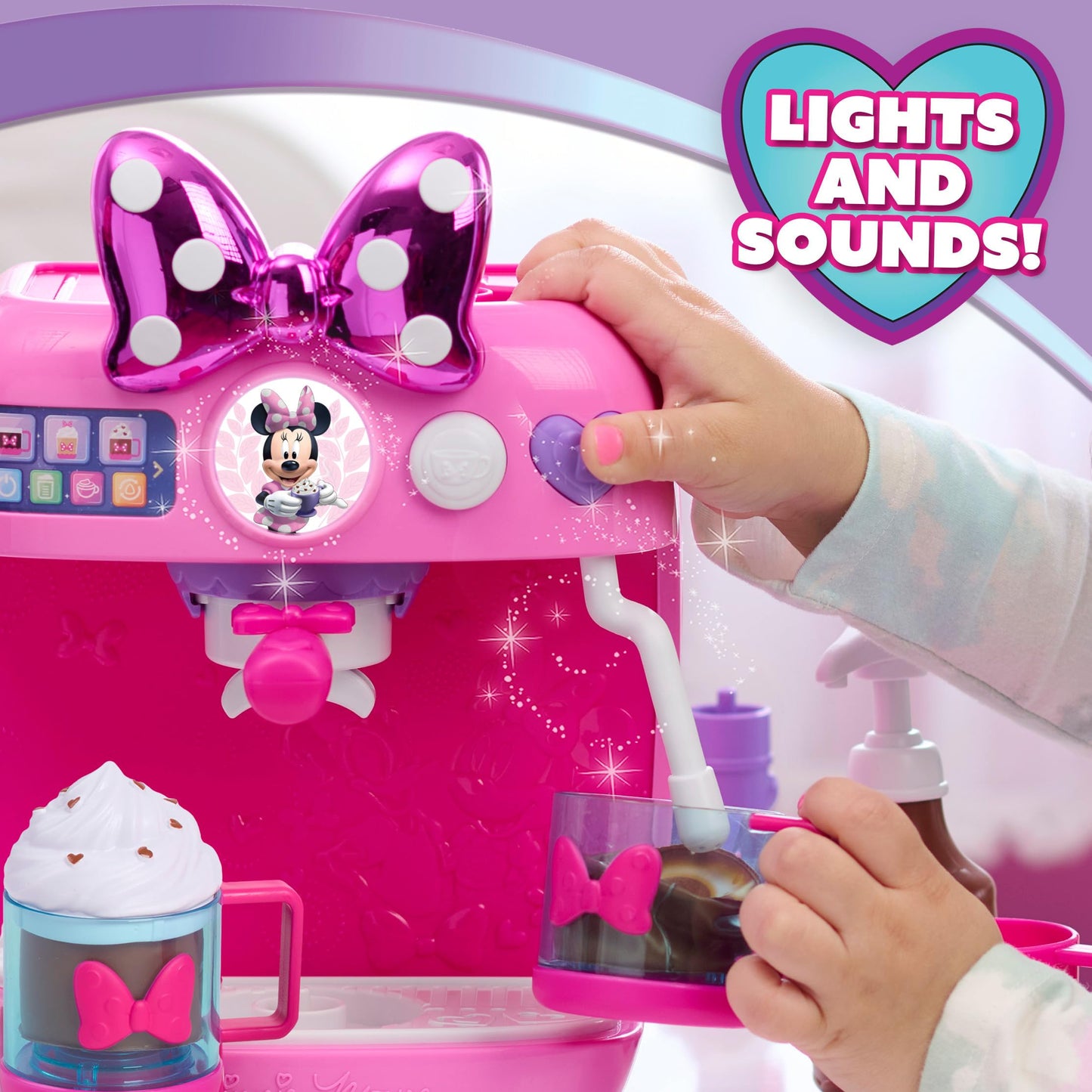 Disney Jr. Minnie Mouse Rise & Shine Bowrista Set, 10 Inch Play Espresso Machine, Ages 3 and Up