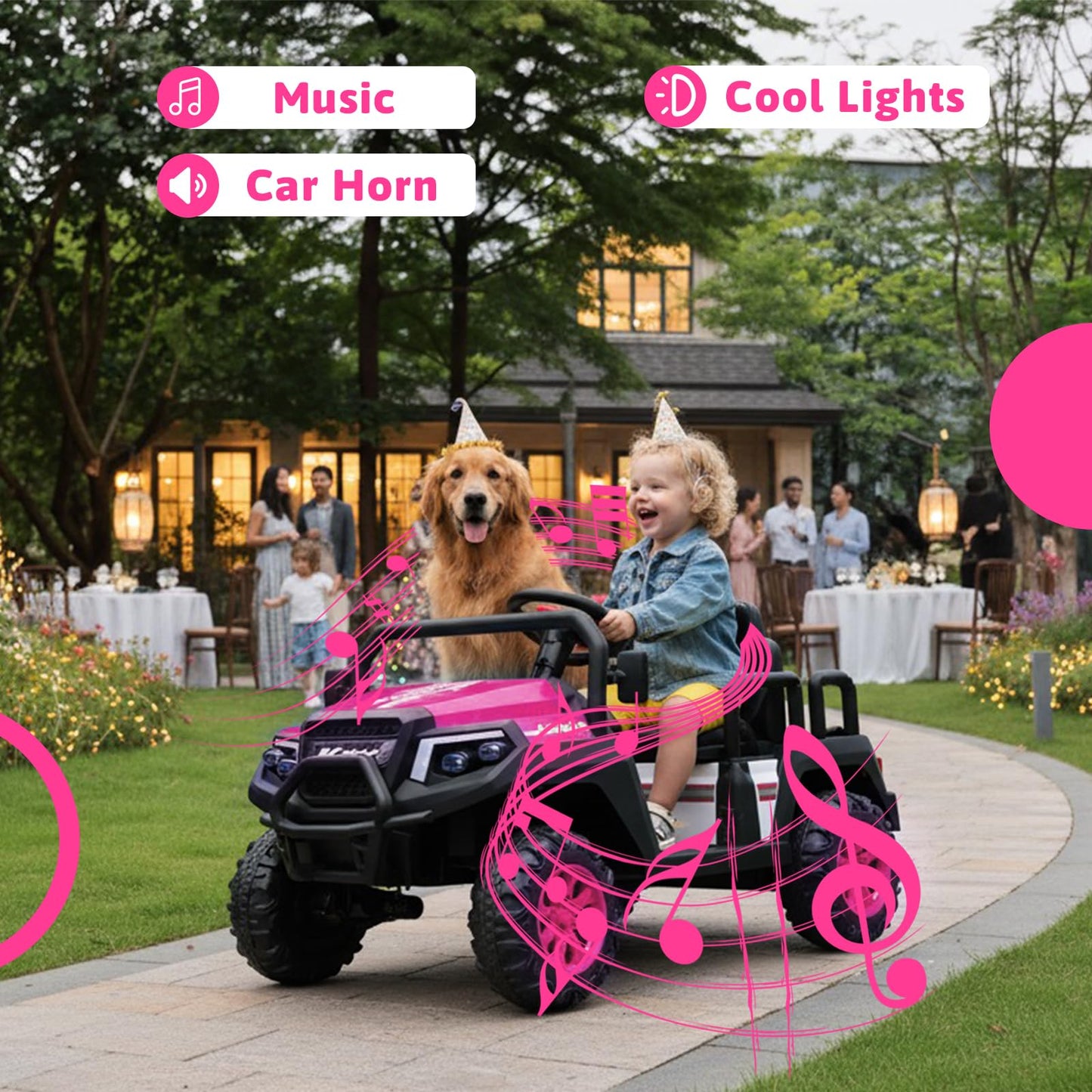 Electric Car for Kids, 24V 4 Seater Ride on Toys w/Parent Remote, 4 Wheeler Suspension, Max 220lbs Weight Capacity, USB, Music, Radio, LED Light, Ride on Truck for Boy/Girl Ages 3-8, Pink