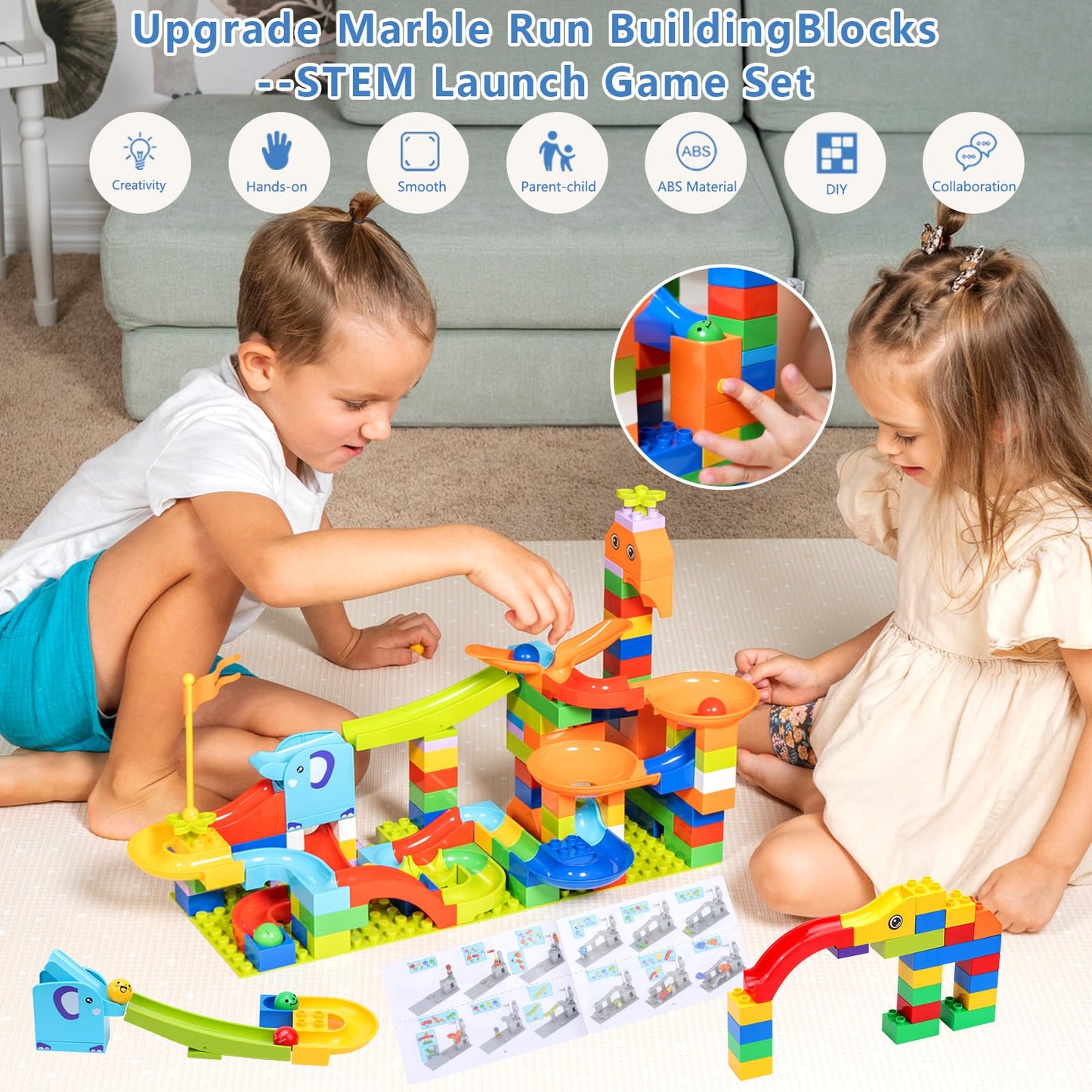 Marble Run Building Blocks for Kids: 130pcs Upgrade STEM Building Set with Launcher - Educational Toys for Kid Age 3-5 4-8 Preschool Family - Birthday for Boys Girls