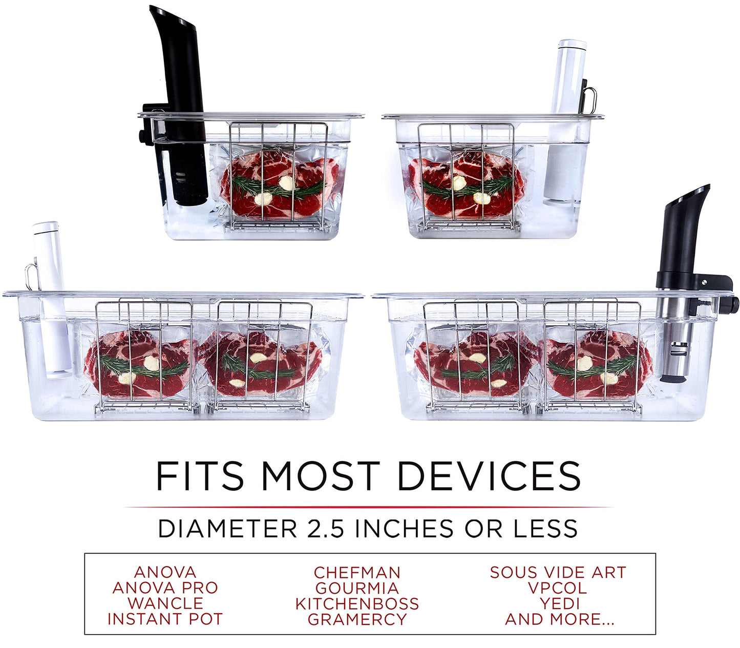 Väeske 12 + 26 QT Sous Vide Container Set with Racks, Lids & Insulating Sleeves – Complete Dual-Size Sous Vide Accessories Kit – Fits Anova, Joule, Instant Pot, Nano