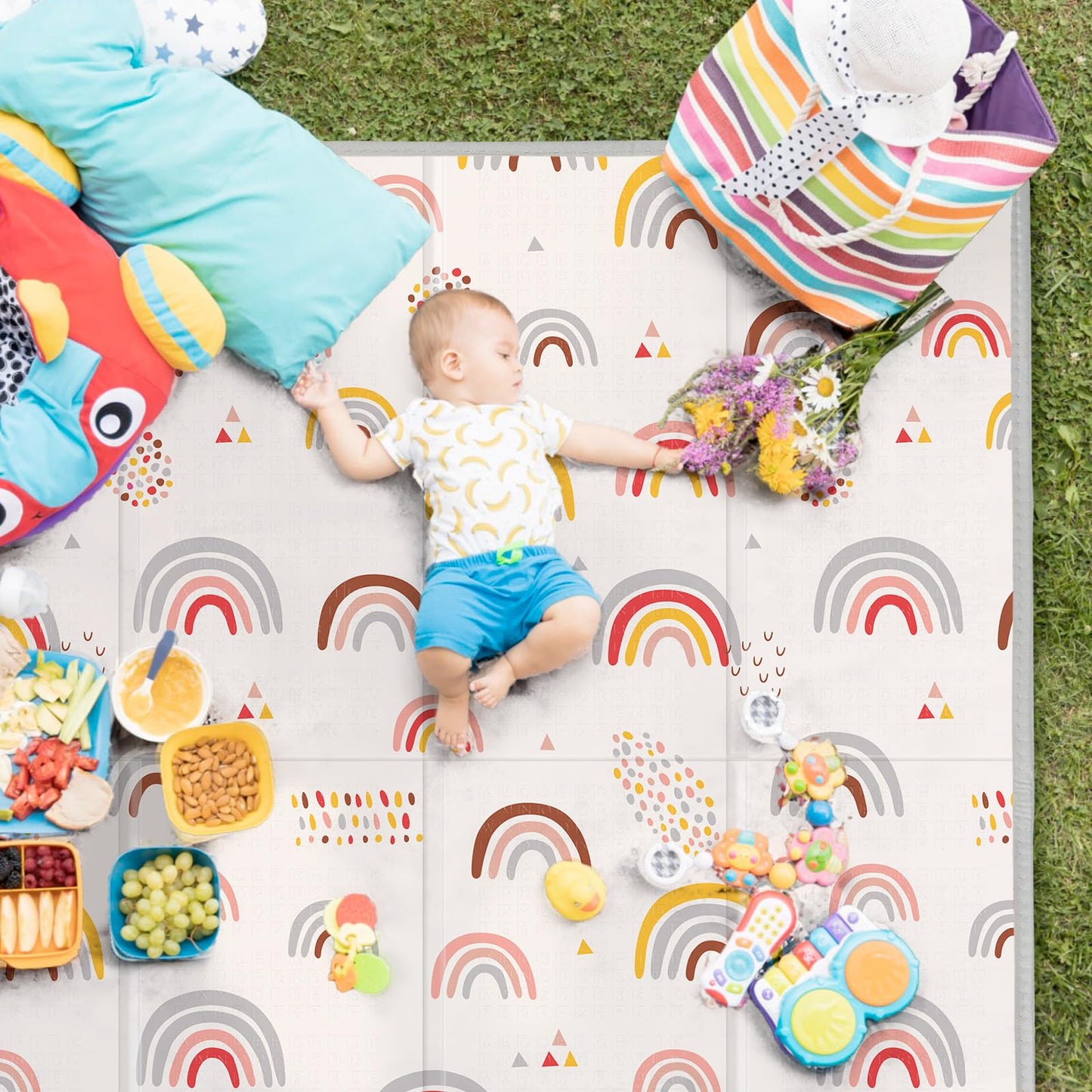 PIGLOG Baby Play Mat, Middle 59X59" Playmat for Playpen, 0.8 Inch Thick Foldable Baby Crawling Mat, Portable Playmat for Babies and Toddlers, Infants, Toddler, Kids