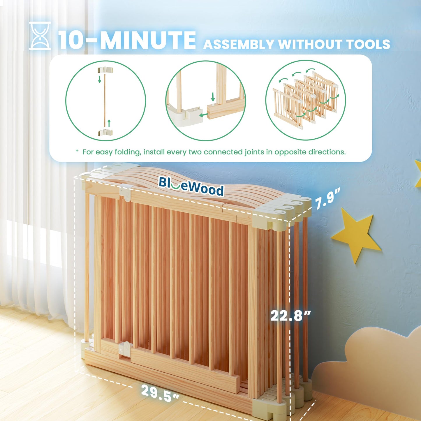 7-in-1 Foldable Wooden Toddler Climbing Toys, Foldable Wooden Playpen - Adjustable Wood Baby Play Yard