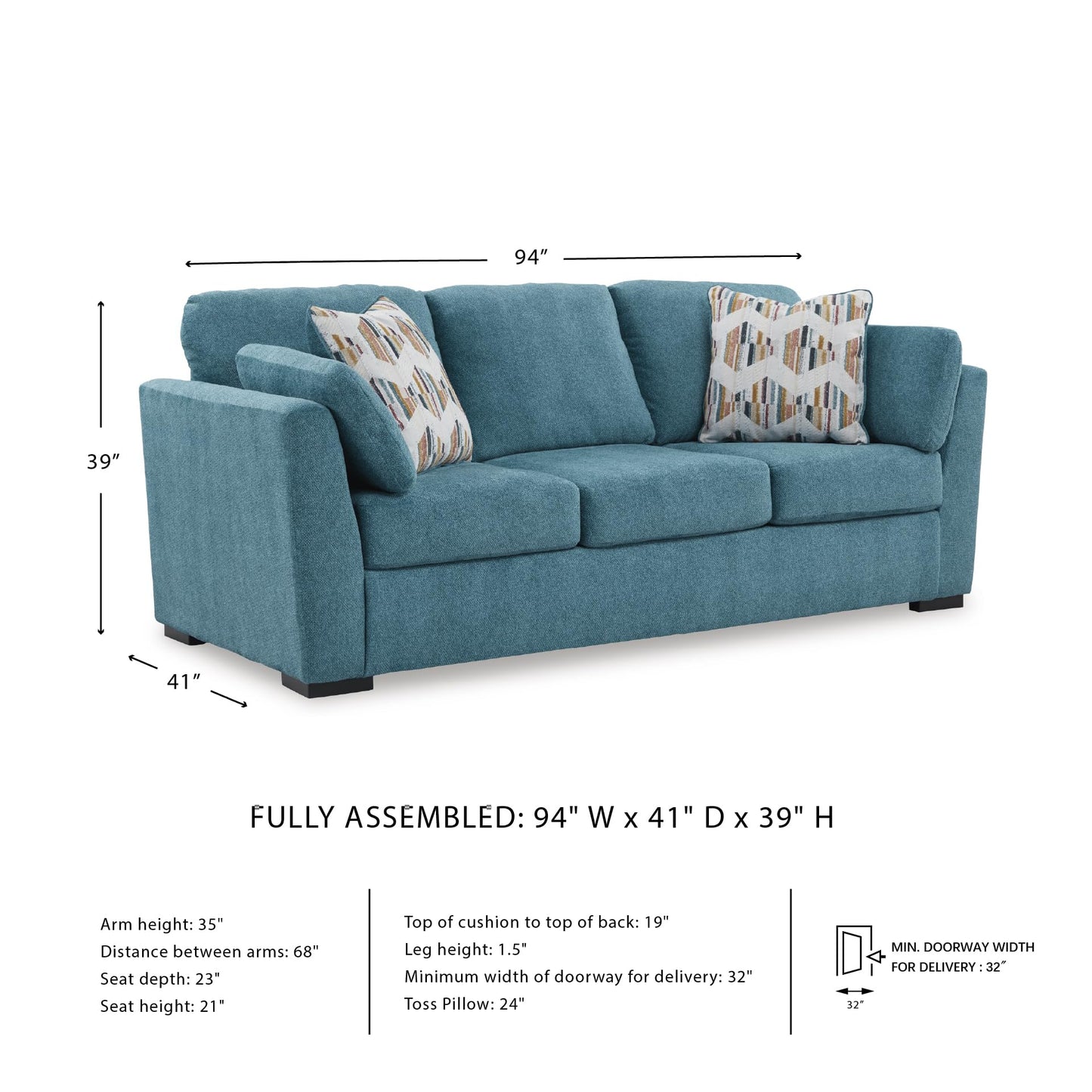 Signature Design by Ashley Keerwick Scandinavian Sofa with 4 Toss Pillows, Blue