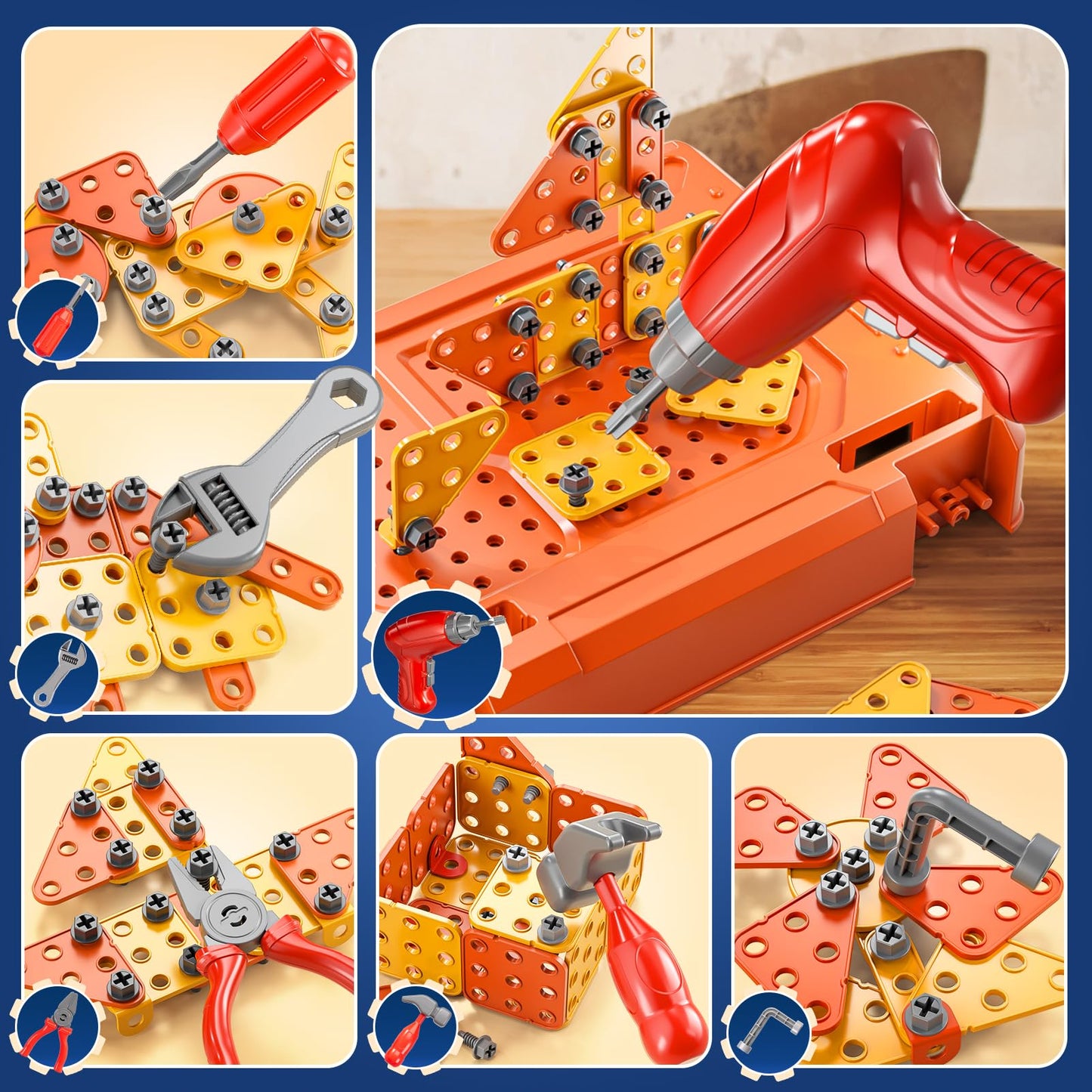 2-in-1 Kids Tool Bench Set, 152 Pcs Toddler Tool Toy Playset with Electric Drill & Realistic Tools, STEM Building Pretend Play Construction Toys for Boys, Toddlers Toys Gifts for Kids Ages 3 4 5 6 7