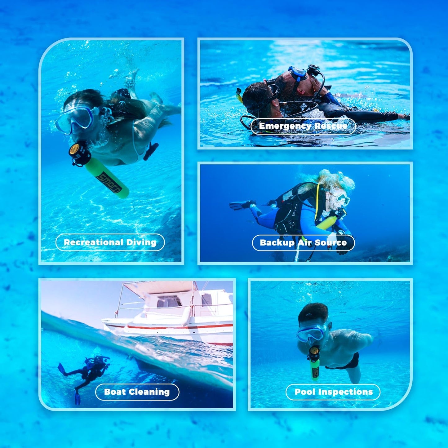 SMACO S300 Plus Mini Scuba Tank 0.5L Lung Air Tank Portable Diving Tank for Underwater Exploration Reusable Diving Cylinder Kit for Emergency Rescue Boat Cleaning Backup Air Source Pony Bottle