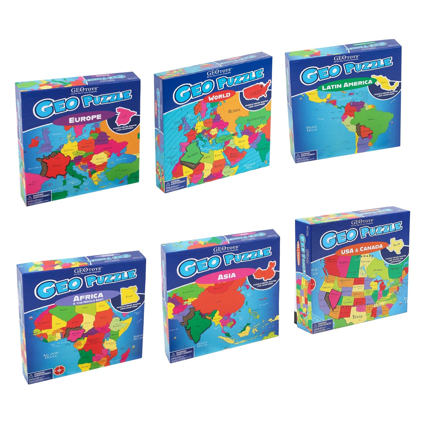 GeoToys GeoPuzzle, Country Jigsaw Puzzles Set of 6, Geography Game & Map Puzzle, Educational Games & Kids Learning Activities, Puzzle Gifts for Children Ages 6-9, Fun Learning Toys for Kids