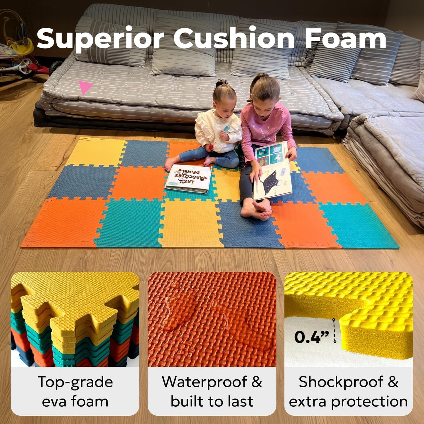 MioTetto Baby Play Mat, Soft Foam Floor Tiles for Kids. Adjustable Interlocking Foam Tiles, Fits with 50x50 Playpen Baby mat for Crawling & Development, Safe & Non-Toxic Playmat for Babies 6-12 Months