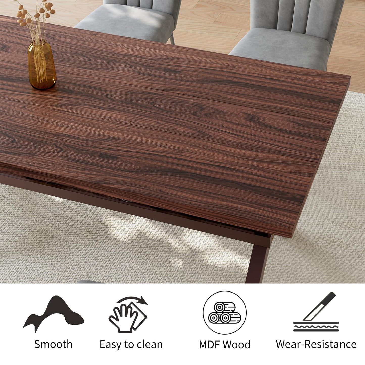 HIPIHOM 63" Dining Table for 4, MDF Kitchen Table with Dining Chairs, Strong Metal Legs, Ideal for Kitchen Living Room