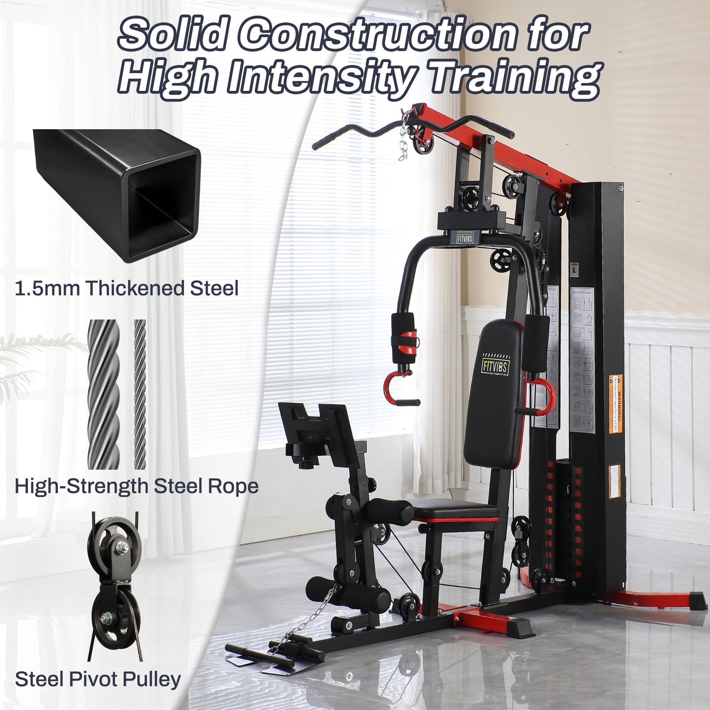 Fitvids Multifunctional Home Gym Equipment with 122.5 lbs Weight Stack, Full Body Workout Weight Machine Strength Training Exercise Equipment with Pulley System & Leg Press, All-in-One Workout Station
