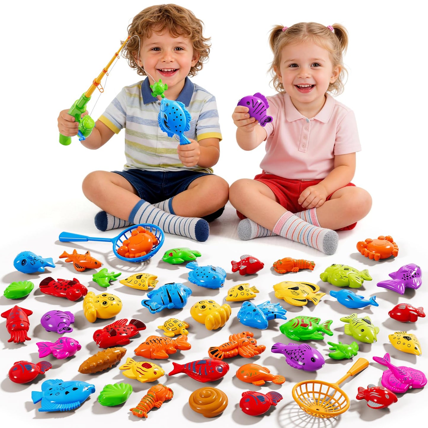 Magnetic Fishing Toy for Kids 3-5, Magnetic Fishing Game for Kids Ages 4-8, Water Table Toys with Fishing Rod Set, Outdoor Plastic Floating Fish, Kids Bath Pool Fishing Water Toys for Baby Boys Girls
