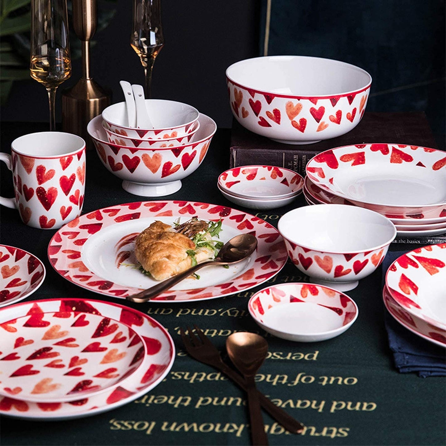 EHVYBDX Dinner Plates High-End Ceramics Dinner Sets Microwave Dishwasher Safe Porcelain Dinnerware Set of 52 | Cereal Bowl and Steak Plate Set for Family Gathering and,