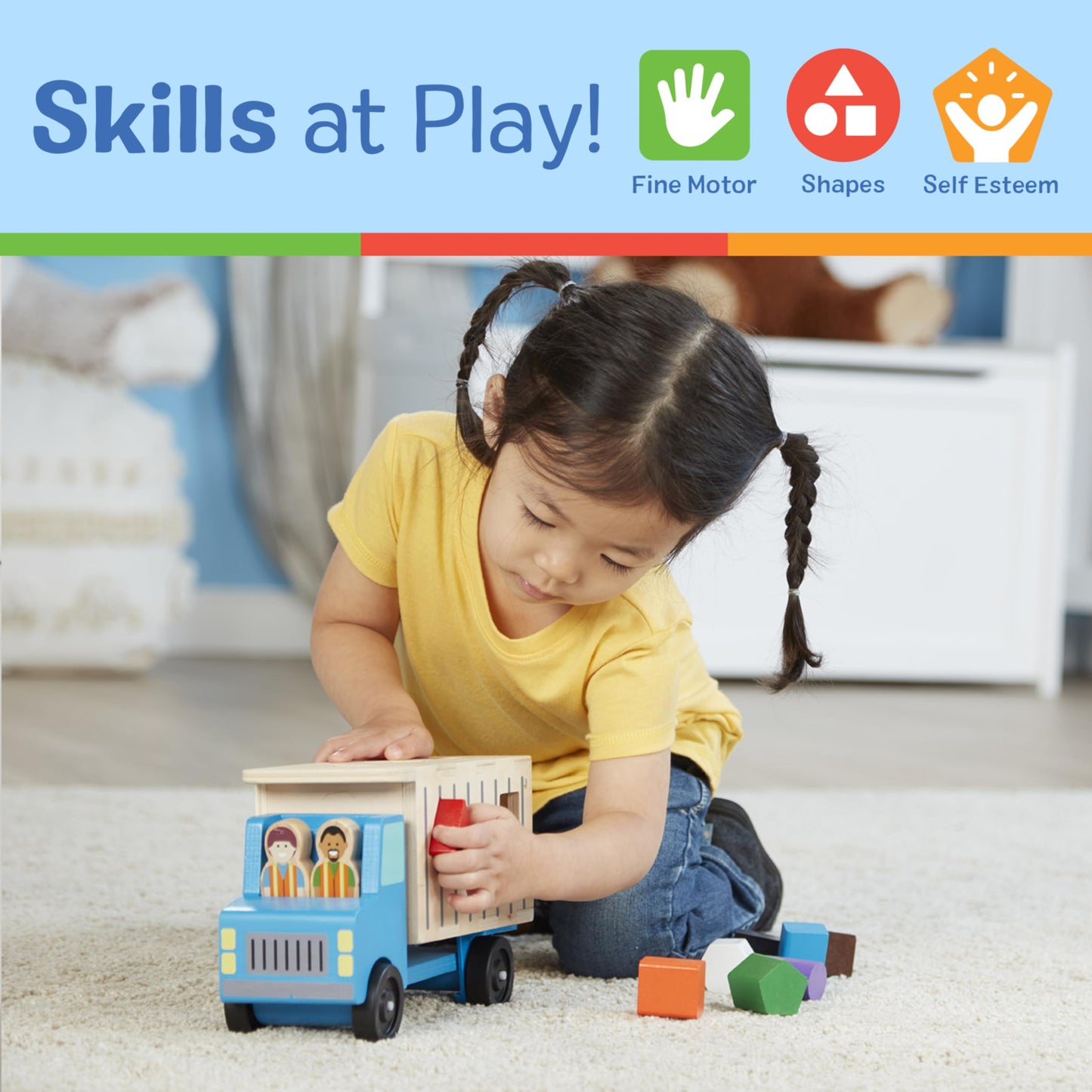 Melissa & Doug Shape-Sorting Dump Truck Wooden Toy with 9 Blocks and 2 Toy Figures - Montessori Toys and Toddler Toys for Preschool Learning Activities