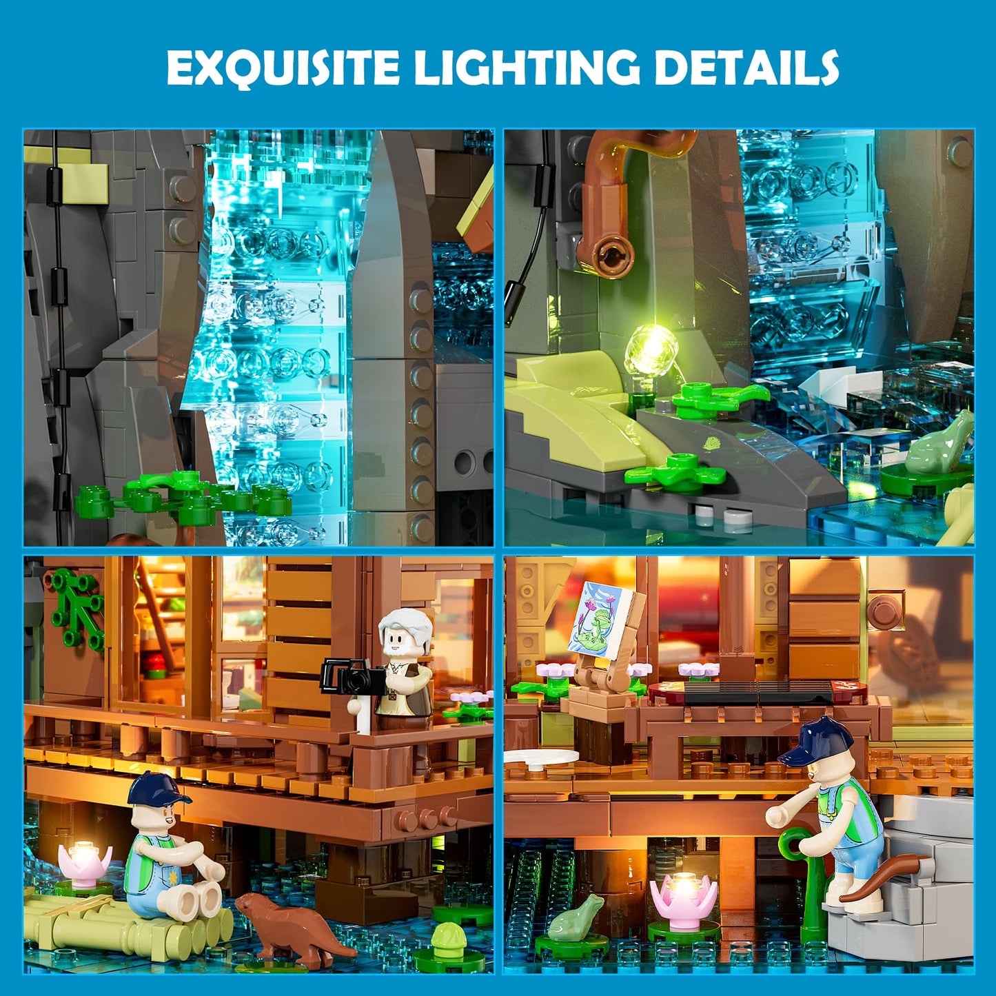Lumibricks Waterfall-Cabin Lighting Building-Bricks Set - 2539 Pcs Retro Waterfall House Collection LED Light Set for Adults and Retro House Architecture Building Collectors