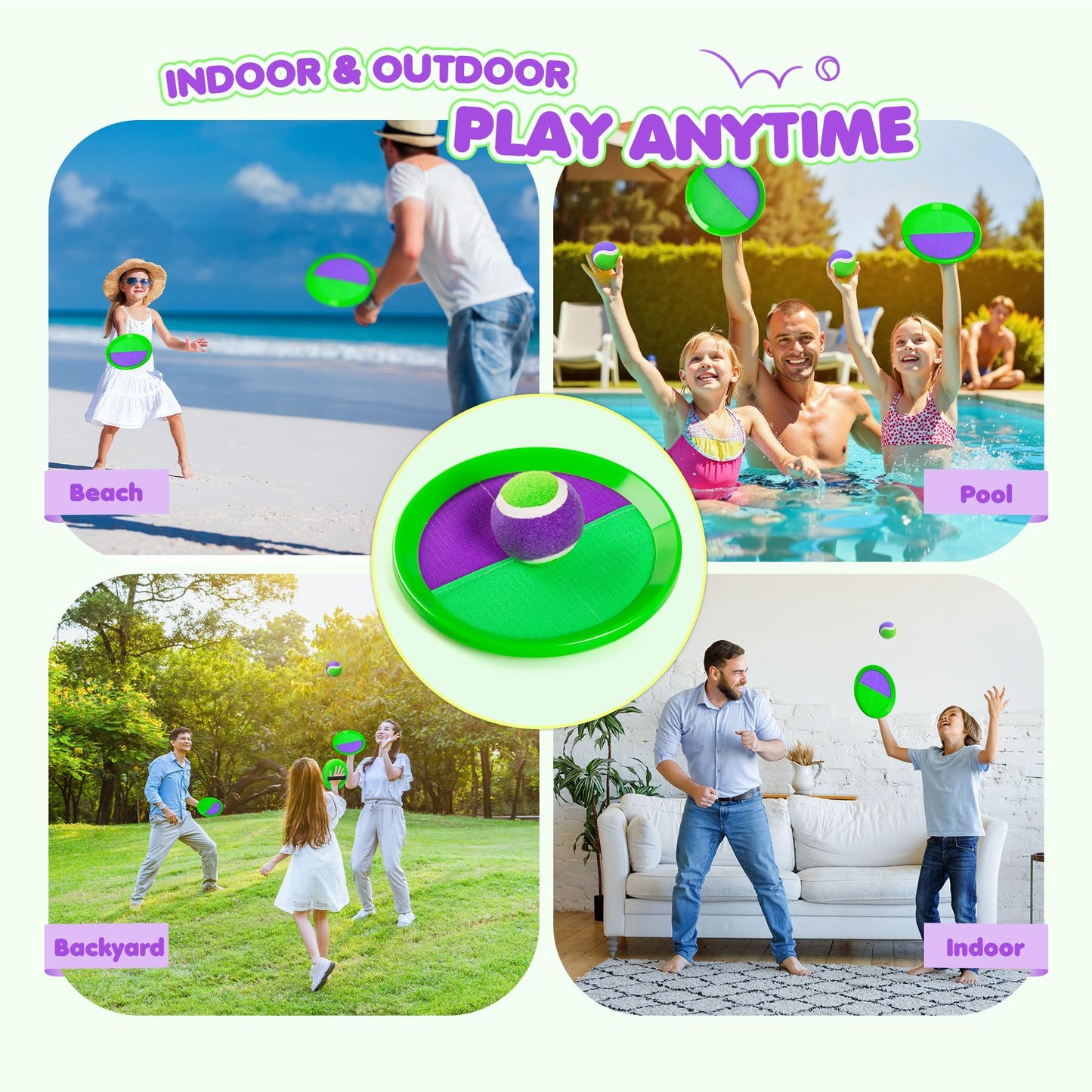 Toss and Catch Ball Set Upgraded - Beach Toys Outdoor Games Baseball Games - Sturdy & Water-Resistant Great for Pool Yard - Classic Gift for Toddlers Kids Boys Girls 3 4 5 6 7 8 9 10 11 12+ Years Old