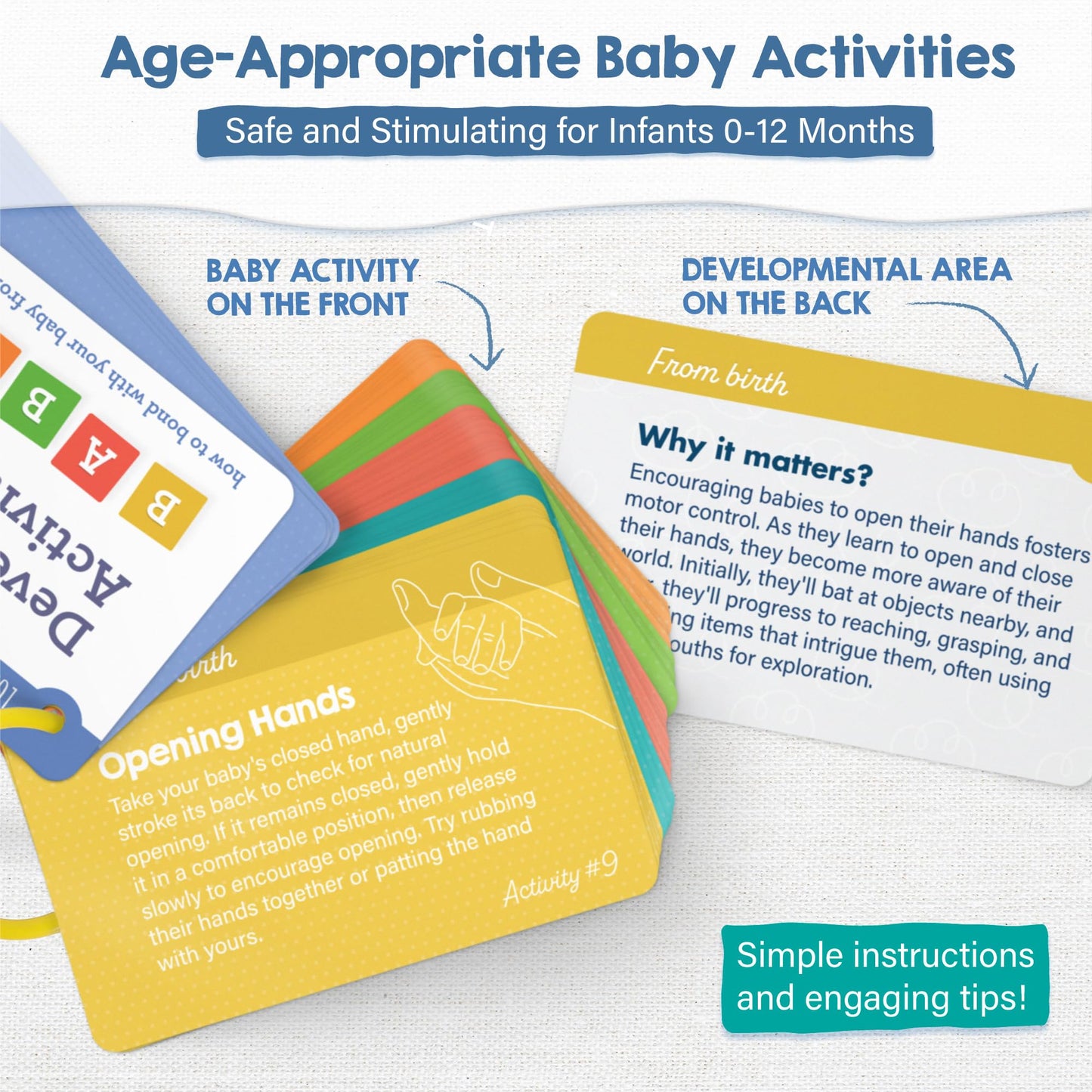 Lulu & You Baby Activity Cards - Playtime Ideas Focused on Baby Development and Stimulation - Newborn Activities from Birth to 1 Year – 0-12 Months Old Baby Must Haves - Baby Activity Book