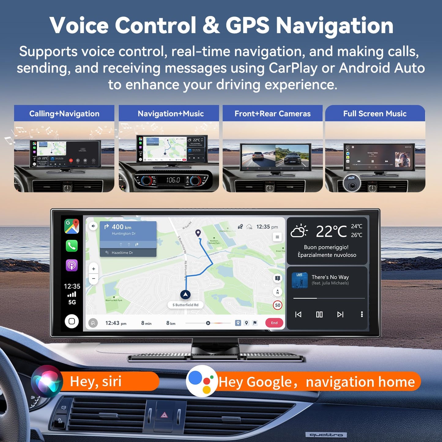 Carplay Screen for Car 11.5" Largest HD Screen for Carplay & Android Auto Car Stereo with 4K Dash Cam 1080P Backup Camera, GPS Navigation/Bluetooth/Mirror Link/Voice Control/AUX/FM/Siri