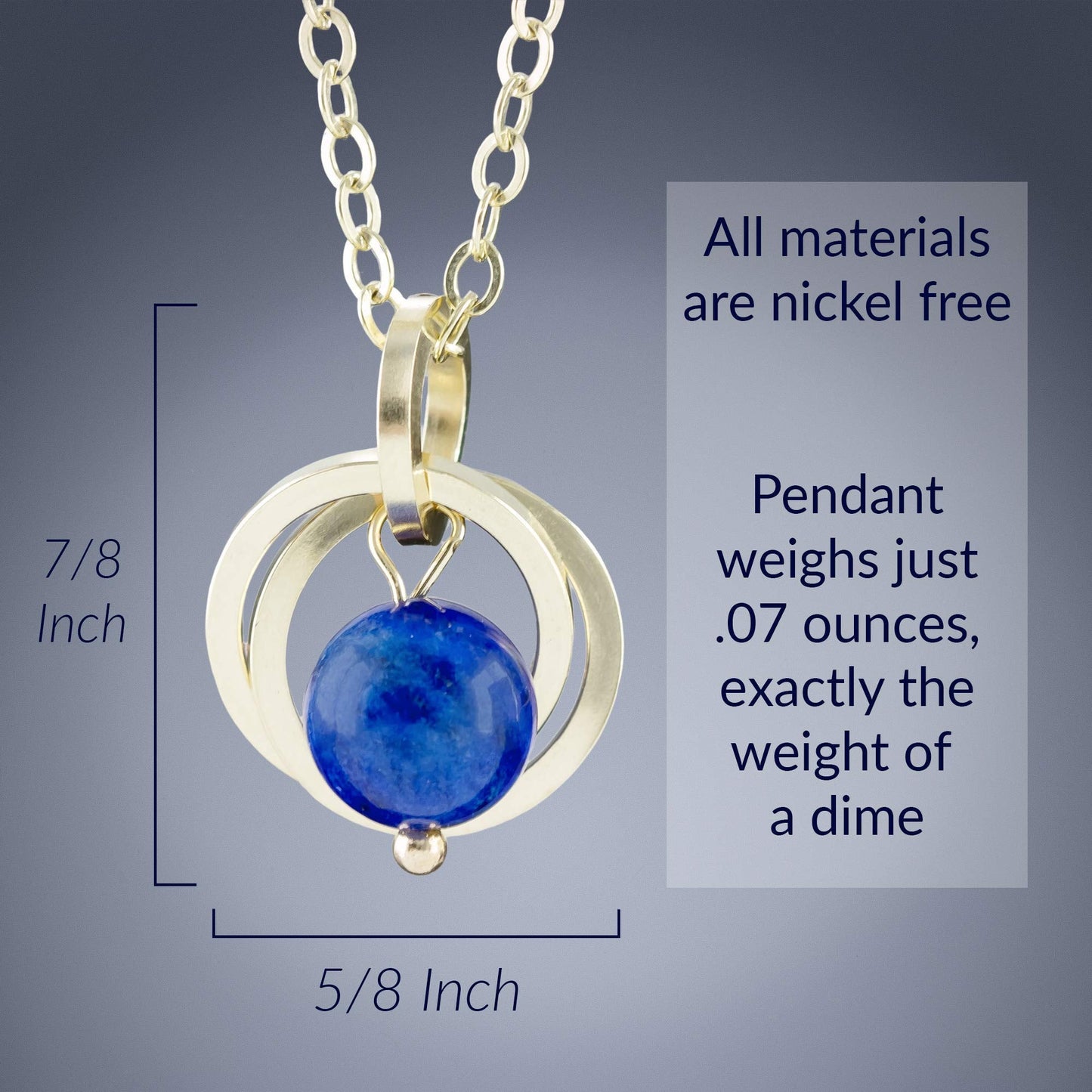 Tahmi Blue Lapis Lazuli Real Gemstone 14K Gold-Filled Pendant Necklace and Dangle Earrings Jewelry Gift Set for Women - 18 Inches - Artisan Detail Edition