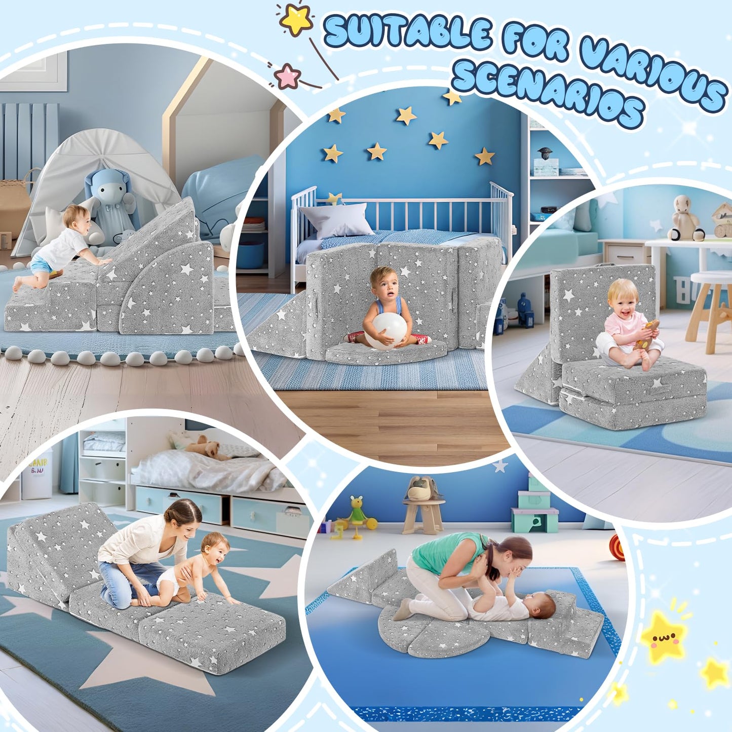 Tykacna 5pcs Foam Climbing Blocks for Toddlers 1-3, Safety First Toddler Climbing Toys Indoor, Soft Play Toys for Infant, Ideal Crawling and Exploration Play Set for Baby Gym/Toddler Playground