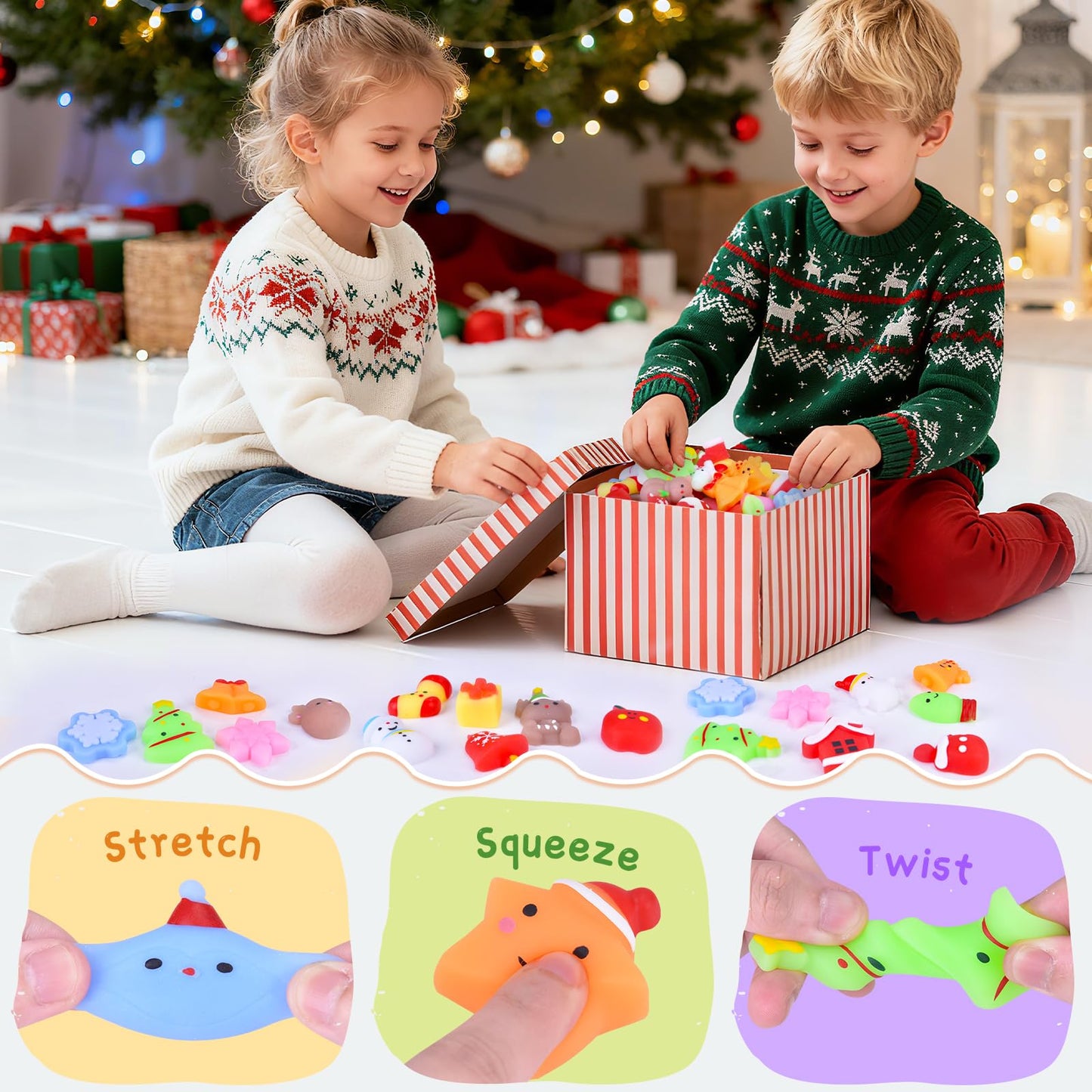 50 Pcs Christmas Squishy Toys, Christmas Party Favors Stocking Stuffers Xmas Gifts, Kawaii Mochi Squishies Sensory Squeeze Toys for Kids Christmas Party Favors Stocking Stuffers Gifts