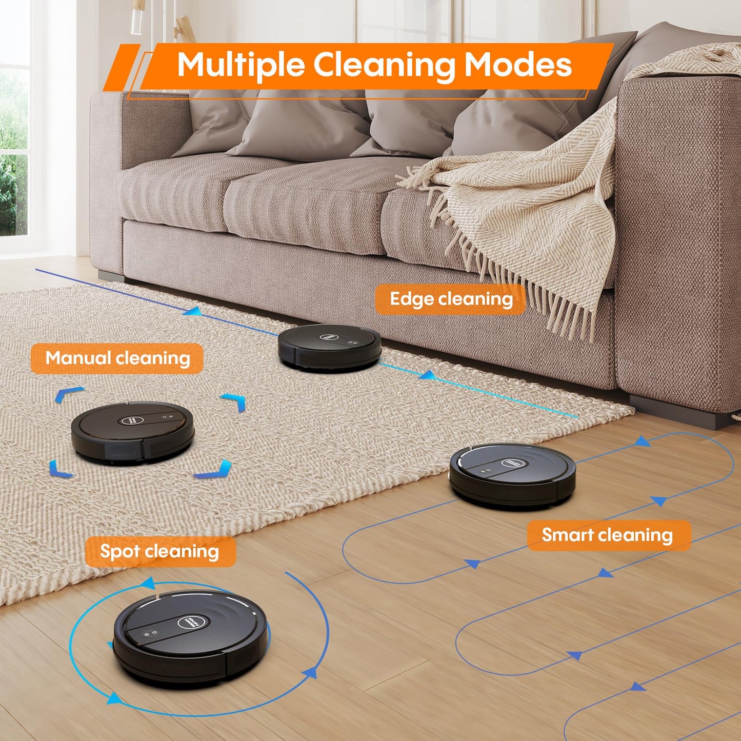 Robot Vacuum and Mop Combo, 3-in-1 Robot Vacuum Cleaner with 5000Pa, Smart Navigation Robotic Vacuums with Multi-Surface Cleaning, 2.87" Super Slim, Wi-Fi/App/Alexa, for Pet Hair Hard Floors Carpet
