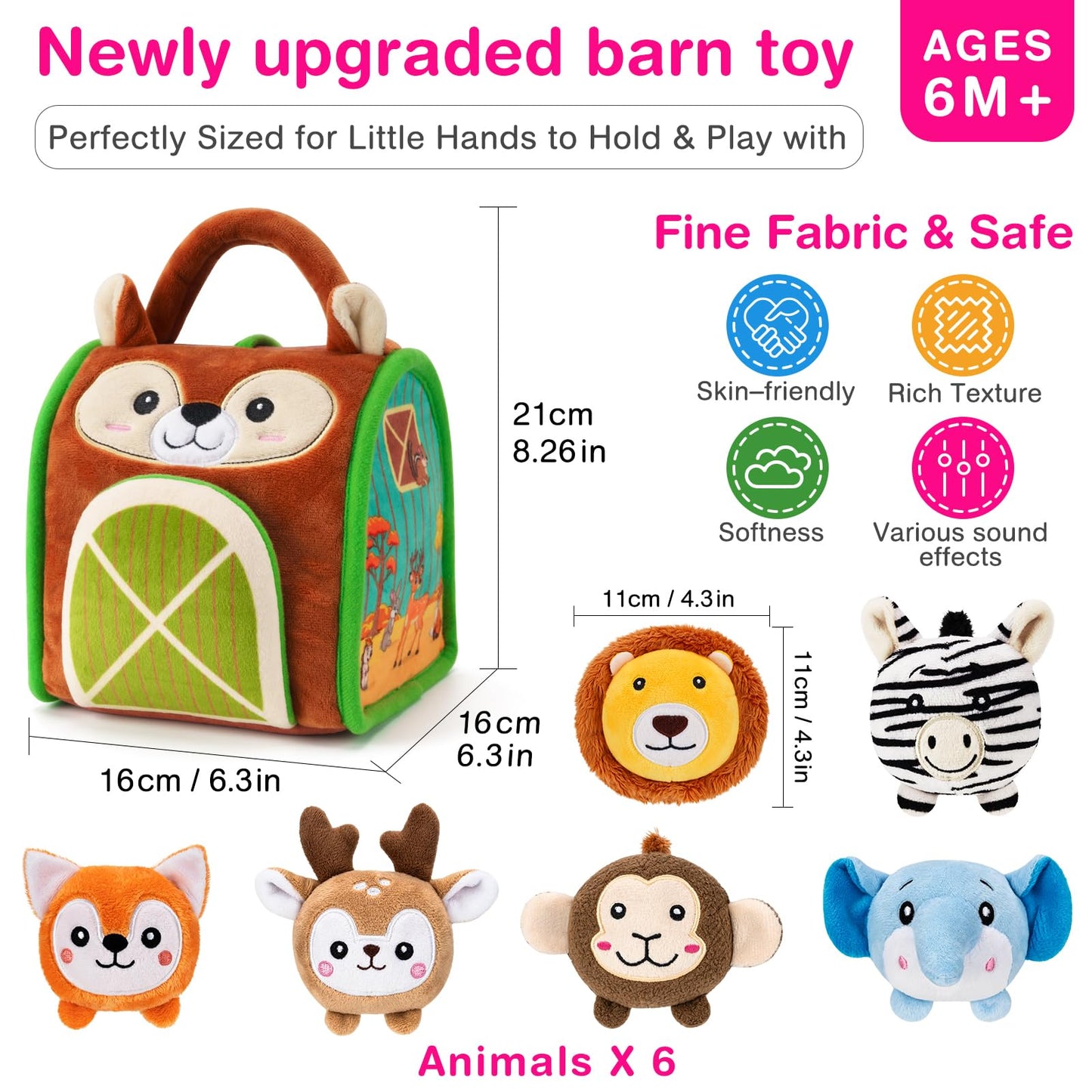 NECTAR BABY Soft Baby Sensory Toys - Squirrel Barn with 6 Stuffed Zoo Animals - Rattles, Crinkles, Squeak, Mirror - Montessori Toys for 6-12 Months Infant & 1-3 Years Toddlers Gifts & Travel Toy