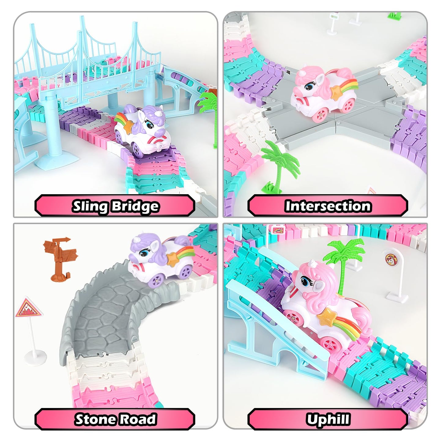 268 PCS Unicorn Race Tracks for Kids Toys, Glow in The Dark Magic Toy Set, 2 Unicorn Cars Track, Flexible DIY Track Set, Birthday Gift for Age 3-9 Boys Toddler Girls