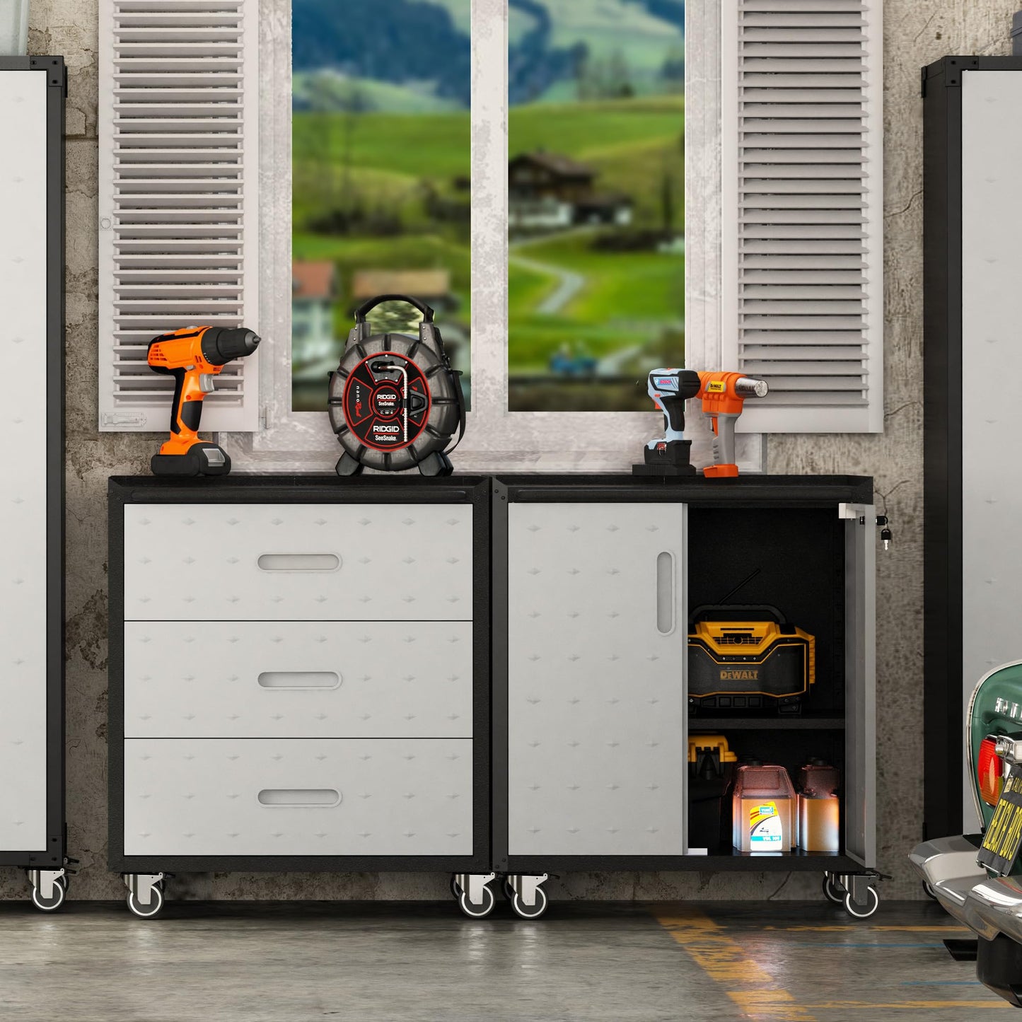OPTYMIRA Garage Tool Storage Cabinet,Mobile Heavy Duty Metal Tool Chests & Cabinets with Lockable Doors,Black Rolling Tool Cabinets with Wheels,Assembly Required
