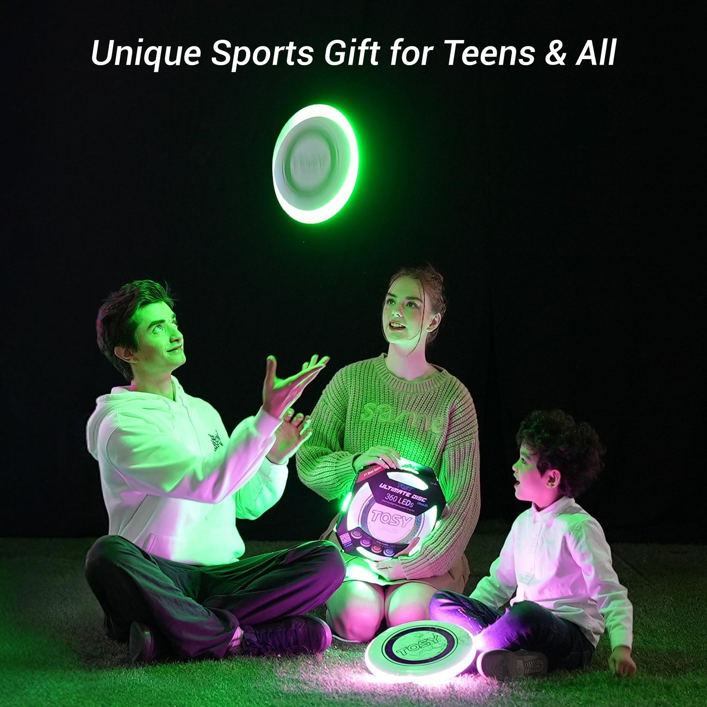 TOSY Flying Disc - 108 RGB Multicolor LEDs, Super Bright, Smart Modes, Cool Valentine Easter Gift, Camping Toy for Kid/Teen/Adult, Auto Light Up, Rechargeable, Waterproof, 175g