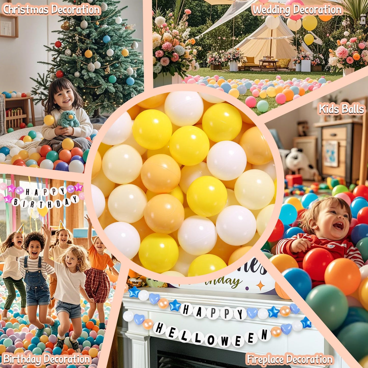 GOGOSO Ball Pit Balls for Toddlers Dogs Baby Boys Girls 2.2Inch Plasticball Toys for Kid Play Tent Birthday Slides Party Decor 170 pcs, Cream Yellow+ Macaron Yellow+ White