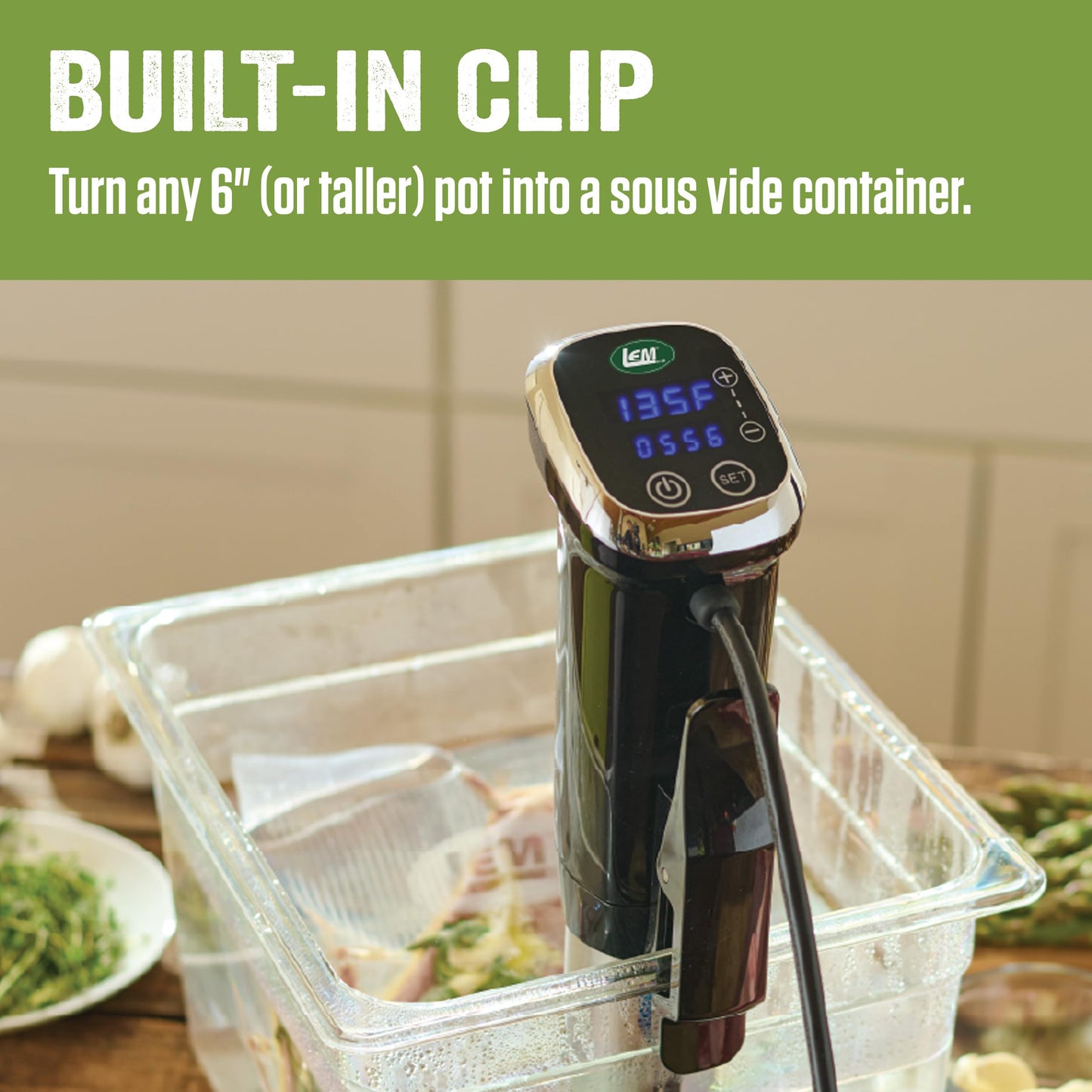 LEM Products Sous Vide Cooker, Stainless Steel Immersion Circulator with Digital Display, Precision Cooker, 1000W Precision Cooking Machine for Meat, Seafood, and Vegetables