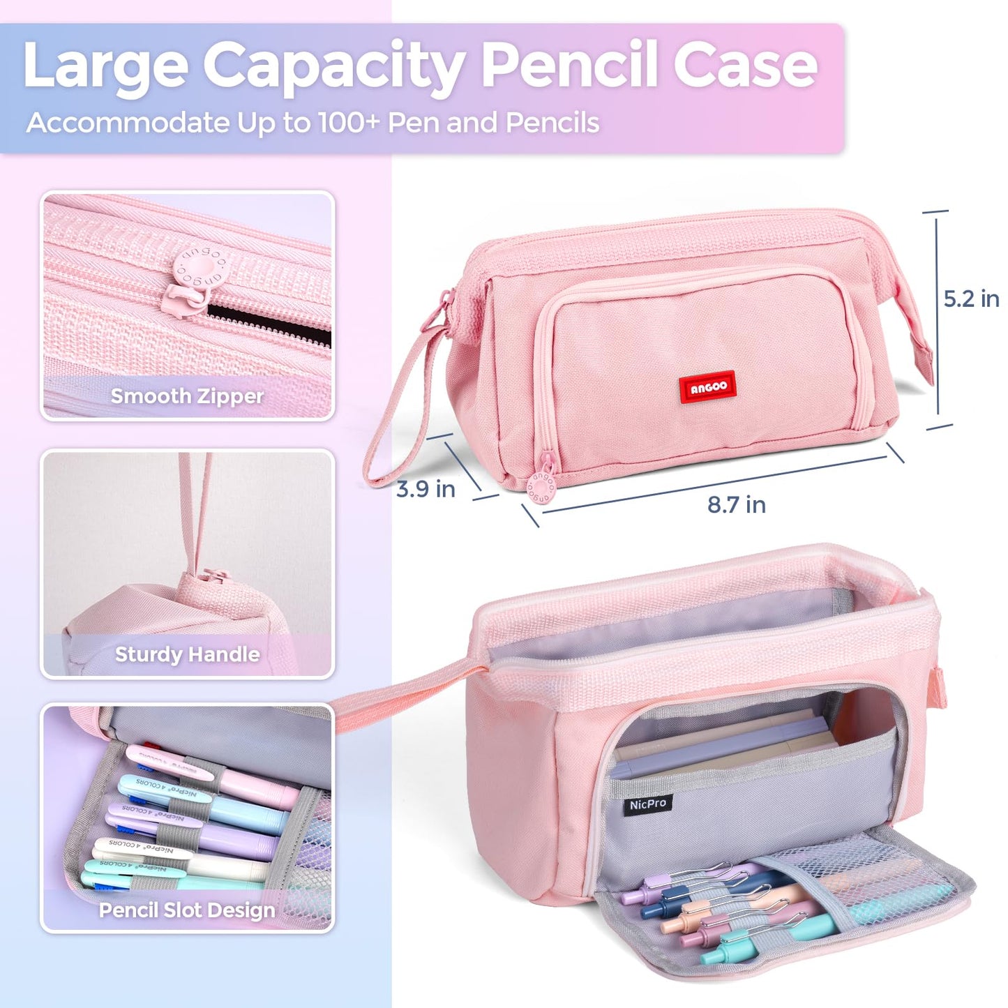 Nicpro 52PCS Aesthetic School Supplies with Cute Pencil Case, 12 Color Pastel Highlighter, 8 Gel Pens, 6 Multicolor Pen, 6 Mechanical Pencils 0.5 & 0.7 mm for Girls Student Stationary Set Preppy Stuff