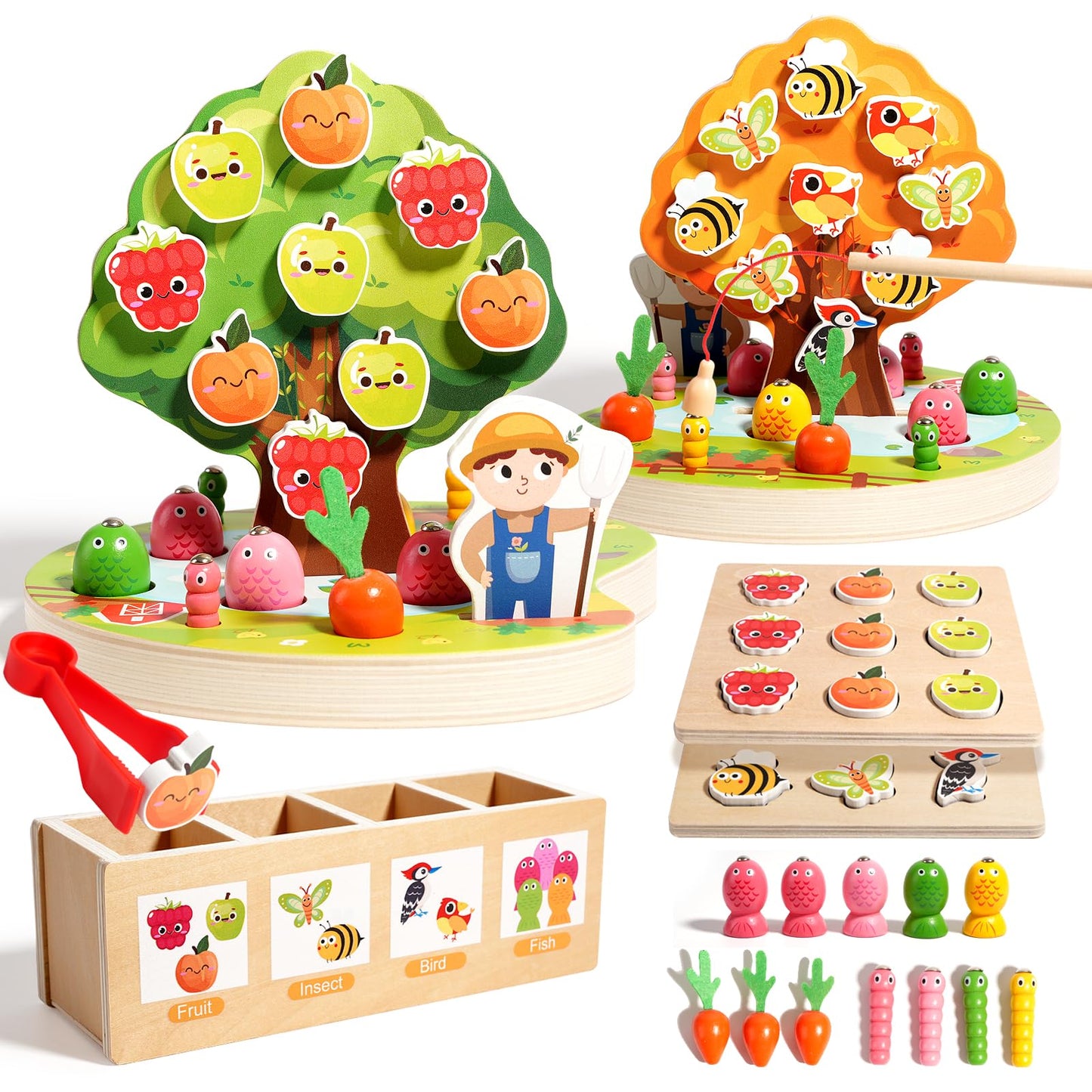INIFEIDALA Montessori Toys for 2 3 4 Year Olds | Birthday Gifts for Boys & Girls, Wooden Educational Toddler Toys, Shape Sorting, Carrot Harvest & Magnetic Fishing Game – Fine Motor Skills Development