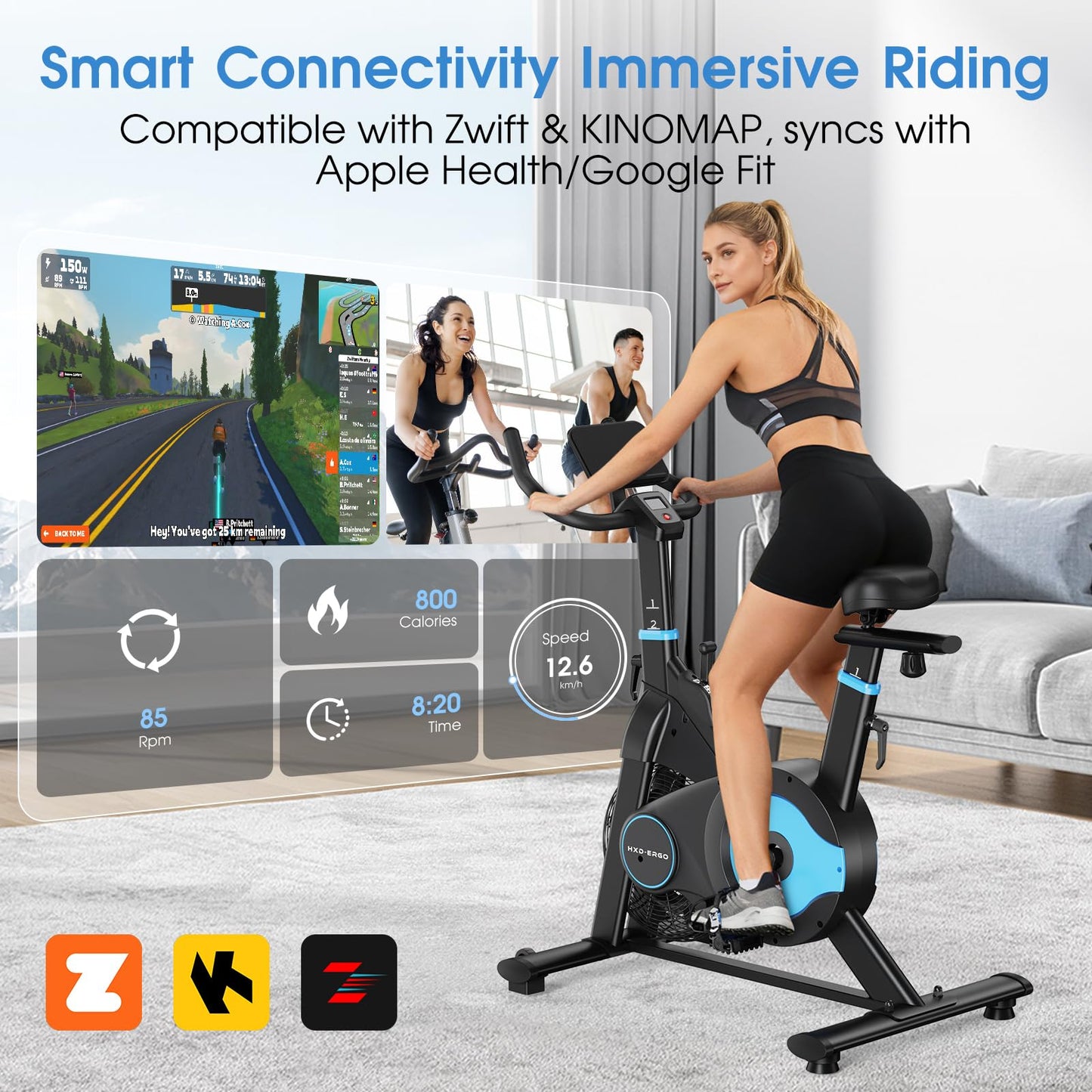 HXD-ERGO Exercise Bike, Magnetic & Air Resistance Indoor Bike, Stationary Bike for Home with Silent Belt Drive, Adjustable Resistance, App Compatible Cycling Bike with LCD Monitor, 350lbs Capacity Workout Bike