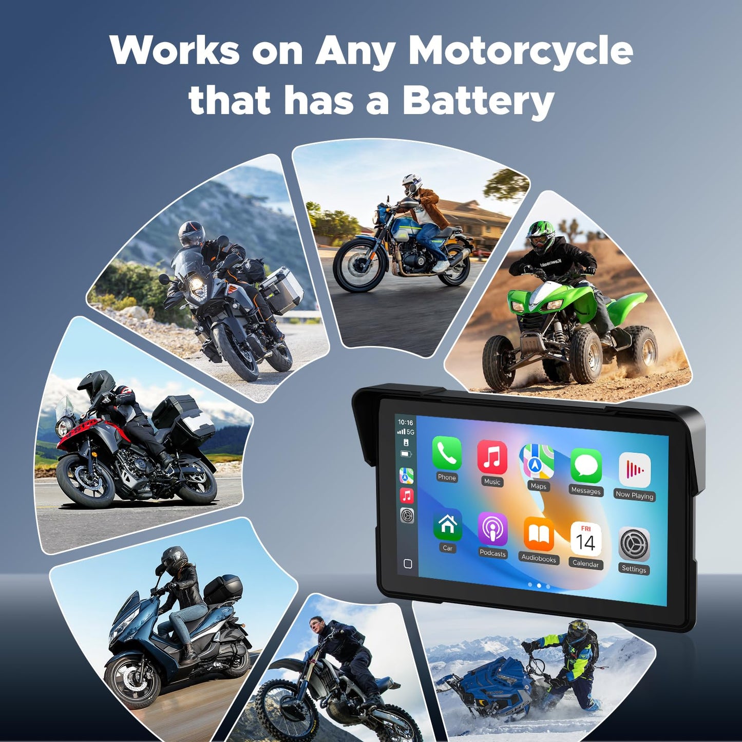 VOLAM 7" Wireless Motorcycle CarPlay Screen, IP67 Waterproof Touchscreen,GPS Navigation System,Anti-Glare for Daylight, Voice Control, Dual Bluetooth, Suitable for Harley, Kawasaki, Yamaha, etc.