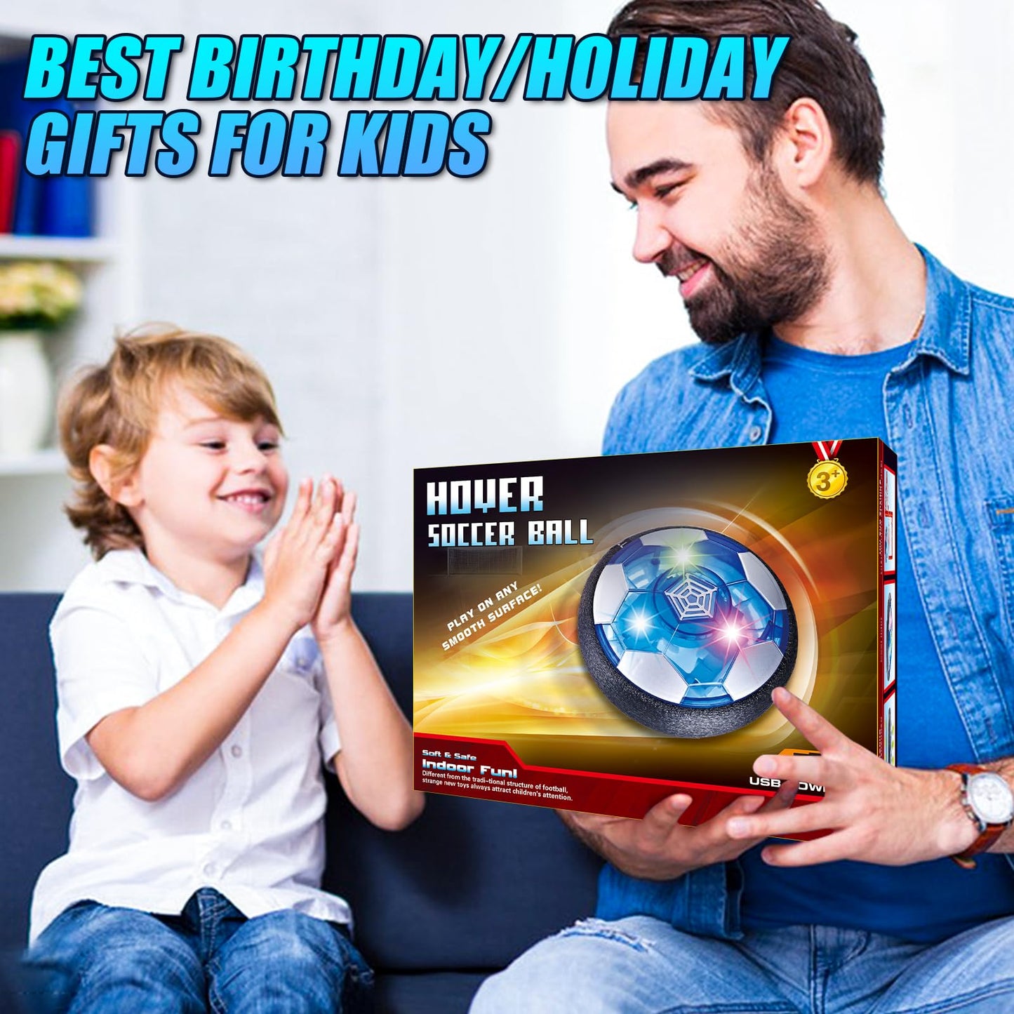 Hover Soccer Ball Set with 2 Goals - Rechargeable LED Air Power Football, Indoor/Outdoor Floating Hover Ball Toy, USB Charging Soccer Gifts for Boys & Girls Ages 3-12, Birthday/Holiday Presents