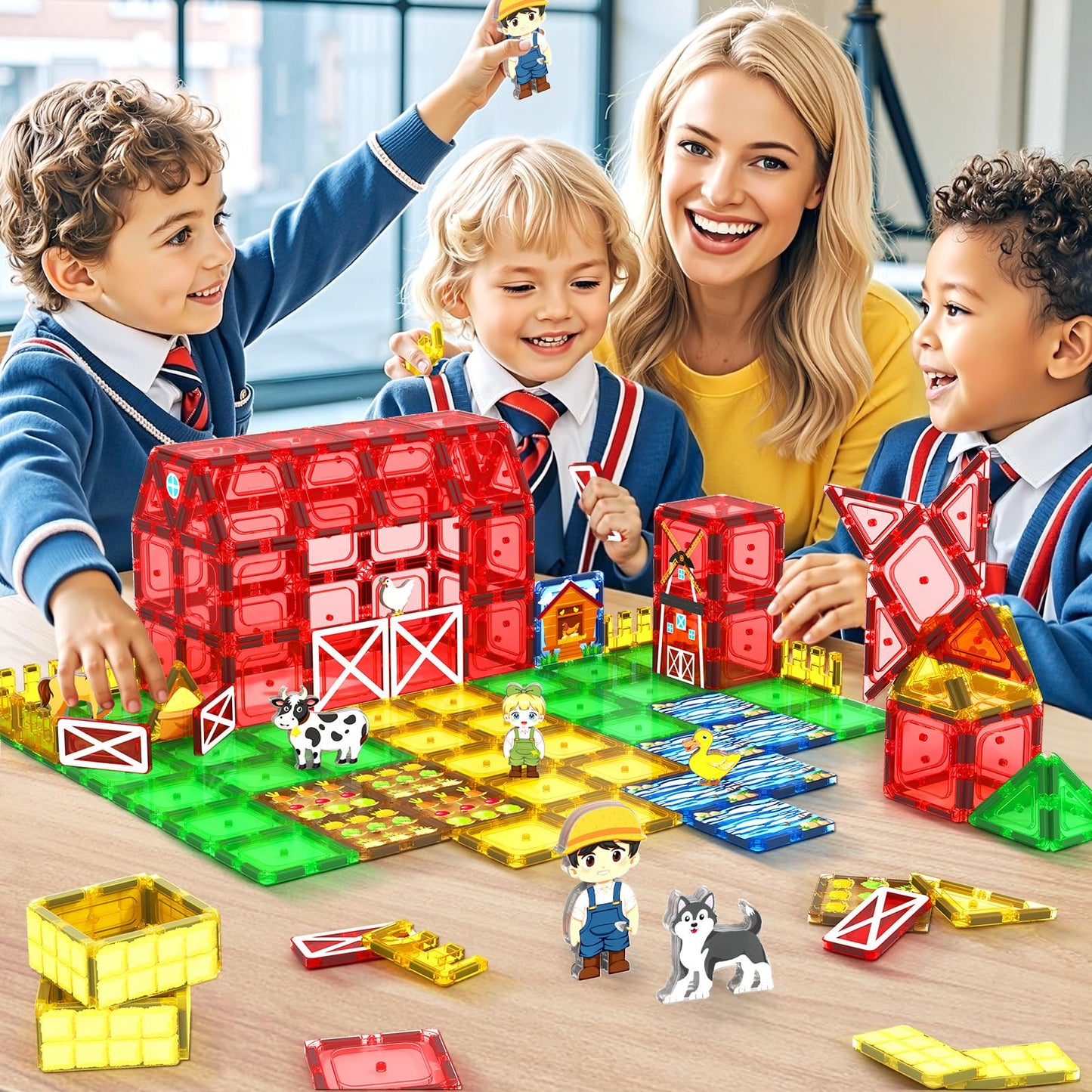IGIVI Magnetic Tiles Farm Animals Toddler Toys, STEM Magnet Building Blocks for Kids Ages 3-5 5-7 4-8, Preschool Montessori Sensory Toys Gifts for 3+ Year Old Boys & Girls