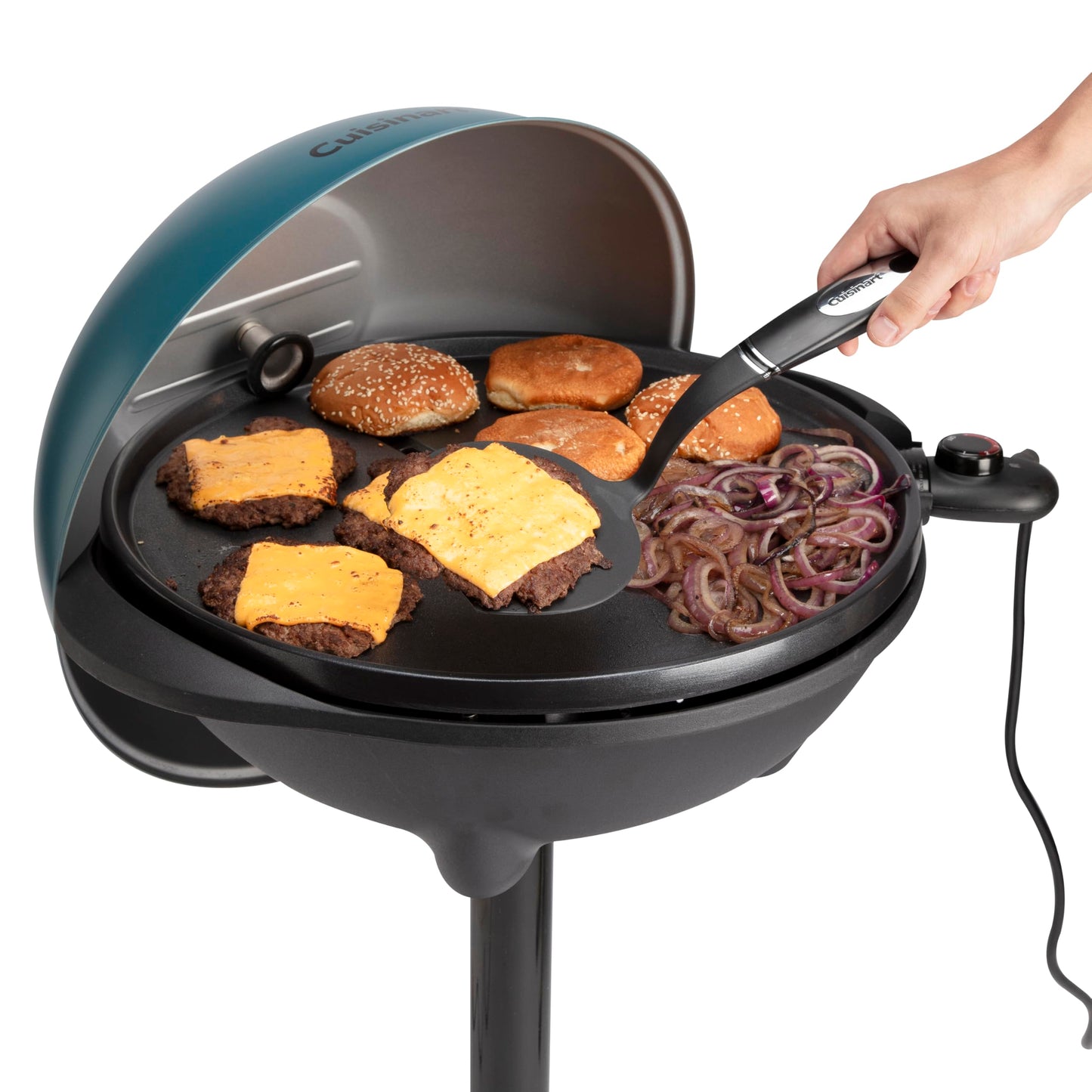 Cuisinart Indoor/Outdoor Electric Griddle, 2-in-1 Portable BBQ with Flat Top Nonstick Cooking Surface, Adjustable Heat, Stand/Tabletop Options for Cookouts, Barbecues & Small Spaces, No Tools Needed