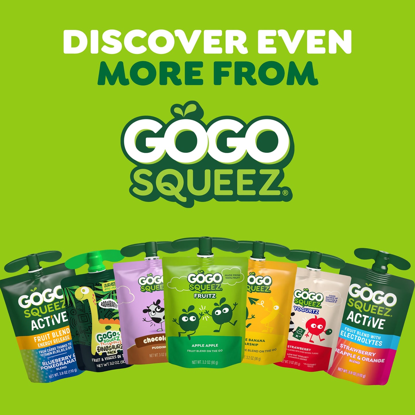 GoGo squeeZ No Sugar Added Fruit & veggieZ Applesauce and Puree Variety Pack, Jurassic Pear, Roarrrr Berry & Prehistoric Peach, 3.2 oz Pouches (Pack of 20), Fruit Snacks for Kids, Gluten Free, Nut Free, Recloseable Cap, BPA Free