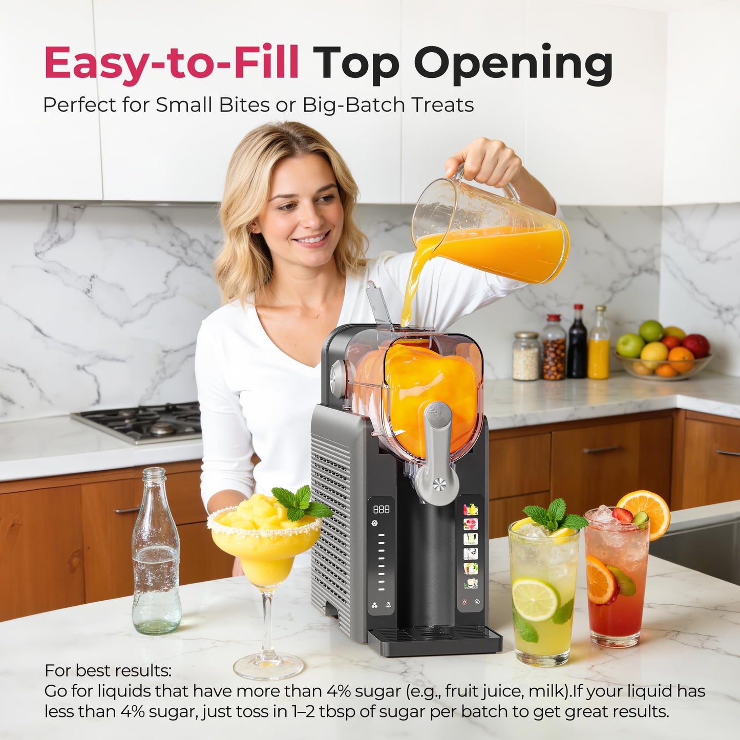 Slushie Machine for Home, No Ice Needed Frozen Drink Maker with Auto-Clean, LED Display, Perfect for Margaritas, Frappés, Milkshakes and More, Family Gatherings & Home Bar, Grey, 1 Pack+6 Modes