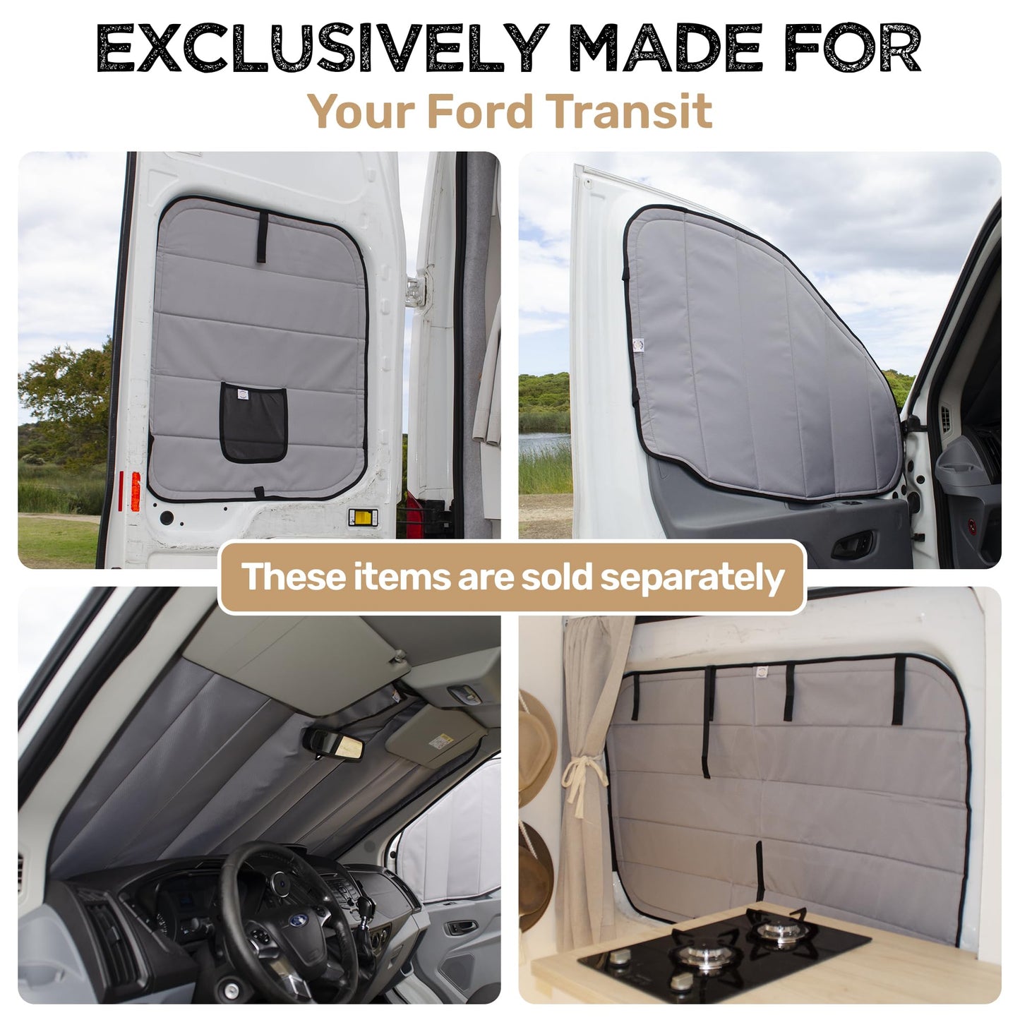 Living in a Bubble Insulated Blackout Window Covers for Ford Transit 2015-Current Mid & High Roof. Van Life Essentials & Camper Van Accessories (Driver/Passenger Door 2015-Current)