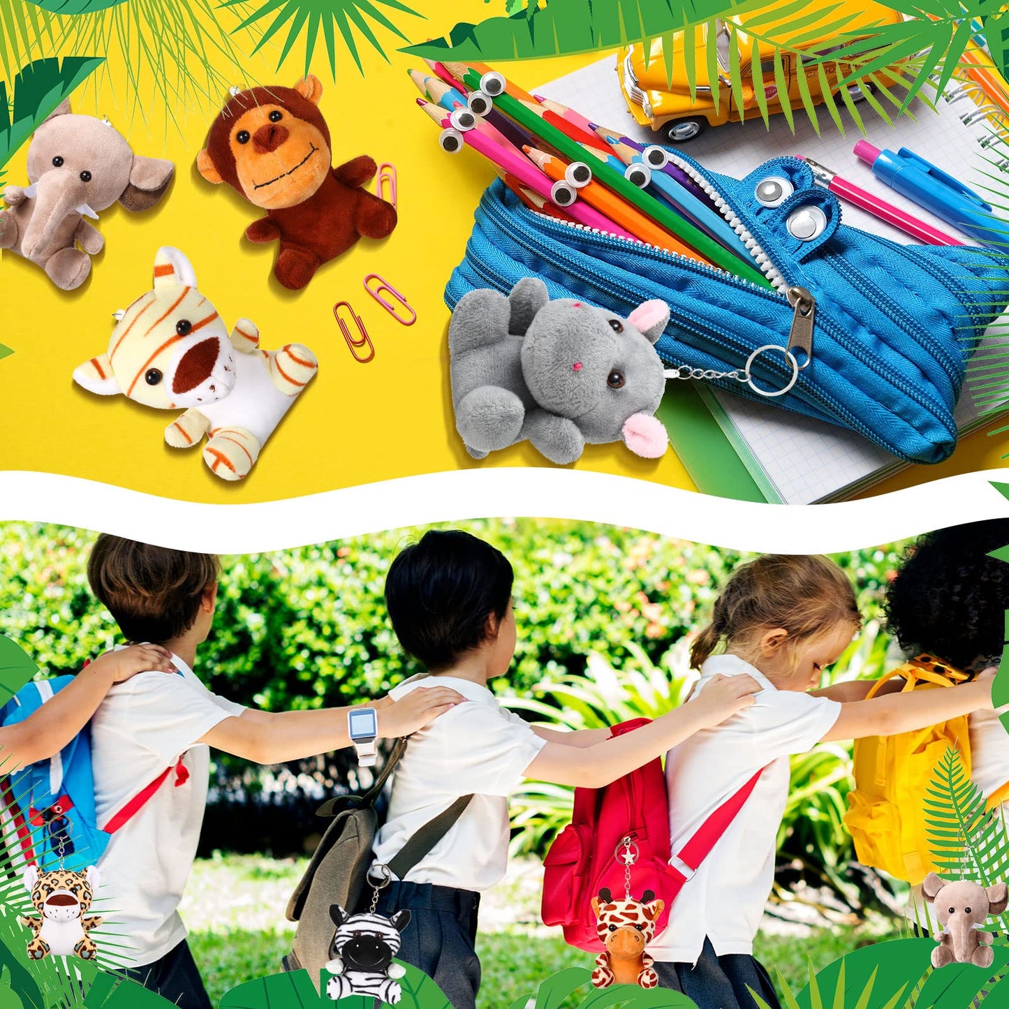HyDren 40 Pack Mini Stuffed Jungle Animals in Bulk 4.7 Inch Safari Plush Toys,Lion Tiger Elephant Giraffe Leopard Monkey Hippo Zebra Forest Plush Dolls for Animal Theme Party Favors Classroom Award
