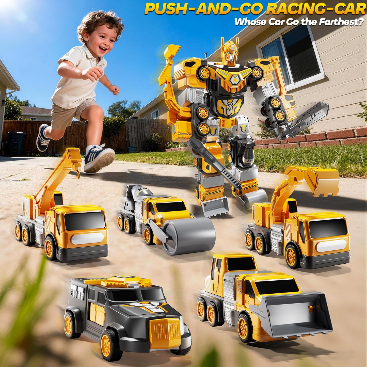 JUKUDAHU 5-in-1 Robot Toys Cars for Kids 3-5, Magnetism Transforming Robots, Detachable Construction DIY Assembling Vehicle Sets, Educational Toys for Boys Girls 3 4 5 6 7 8, Birthday Gifts(Yellow)